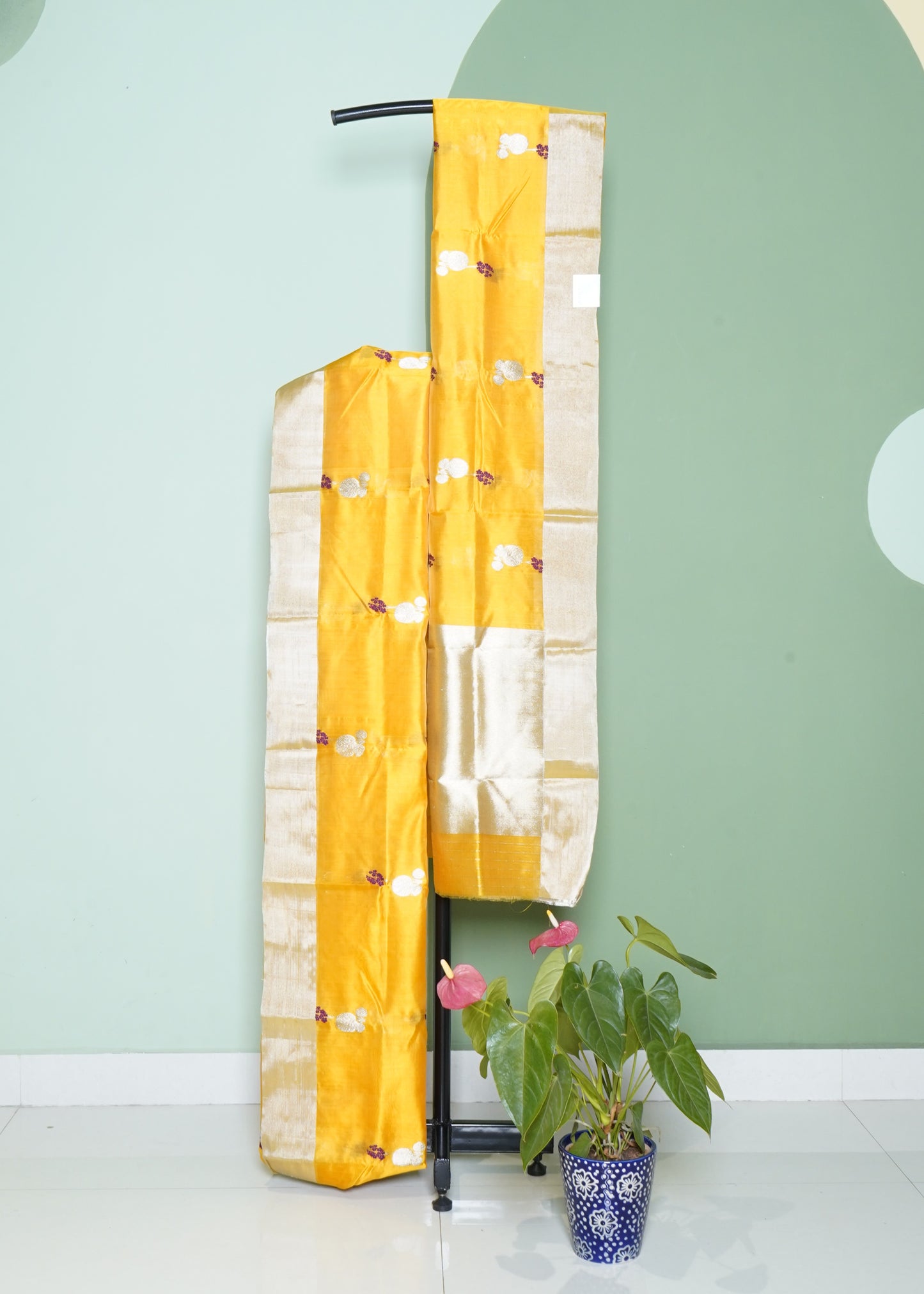 Yellow Chanderi Eknali Buti Pure Silk Handloom Saree