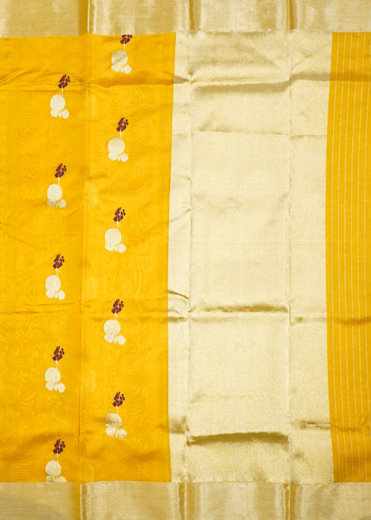 Yellow Chanderi Eknali Buti Pure Silk Handloom Saree