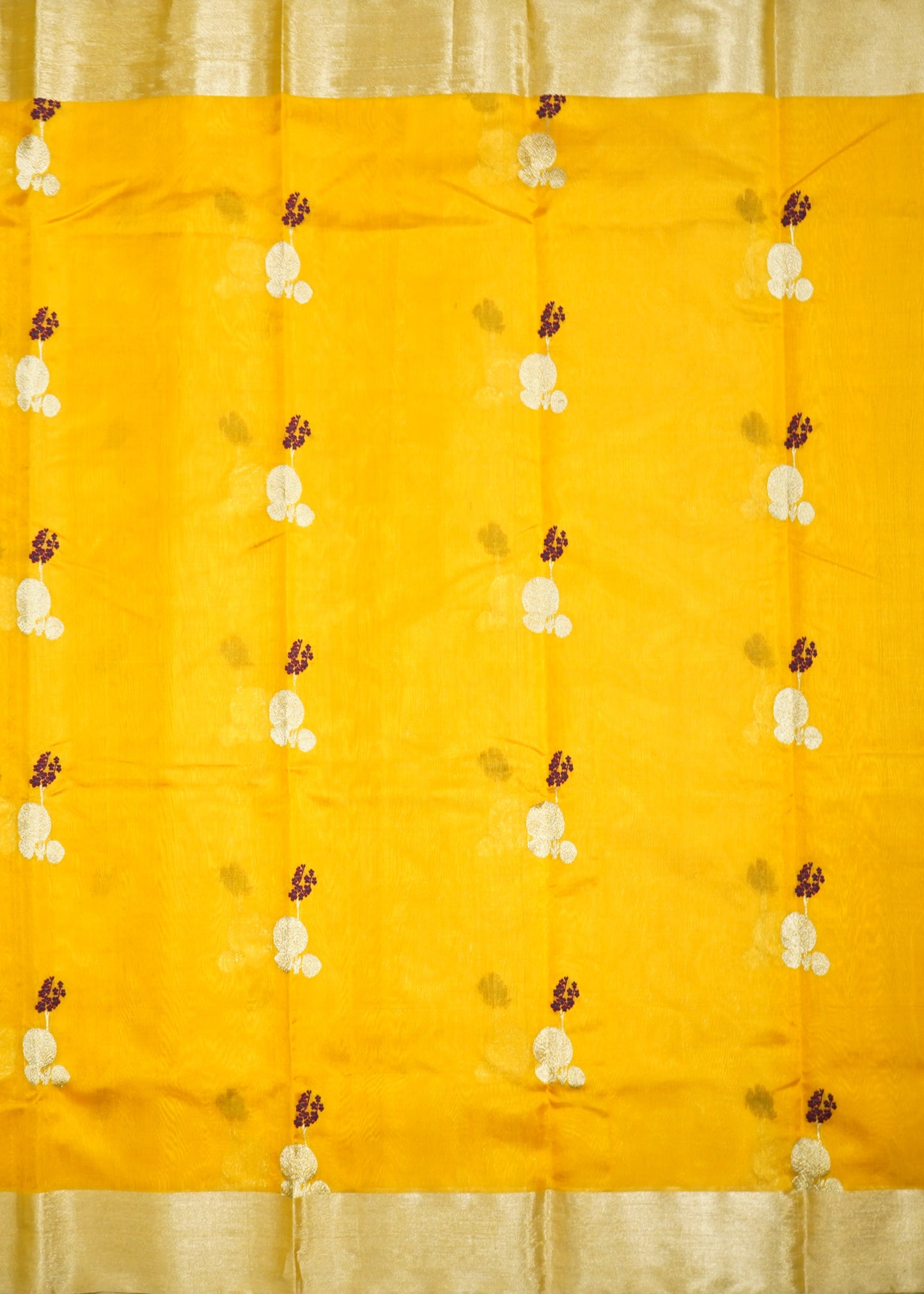 Yellow Chanderi Eknali Buti Pure Silk Handloom Saree