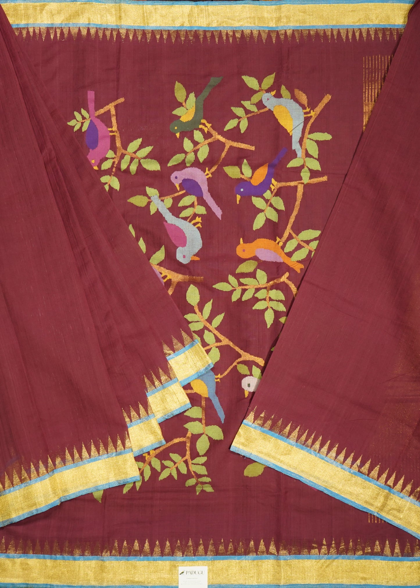 Maroon Ponduru Pallu Jamdani Pure Cotton Handloom Saree