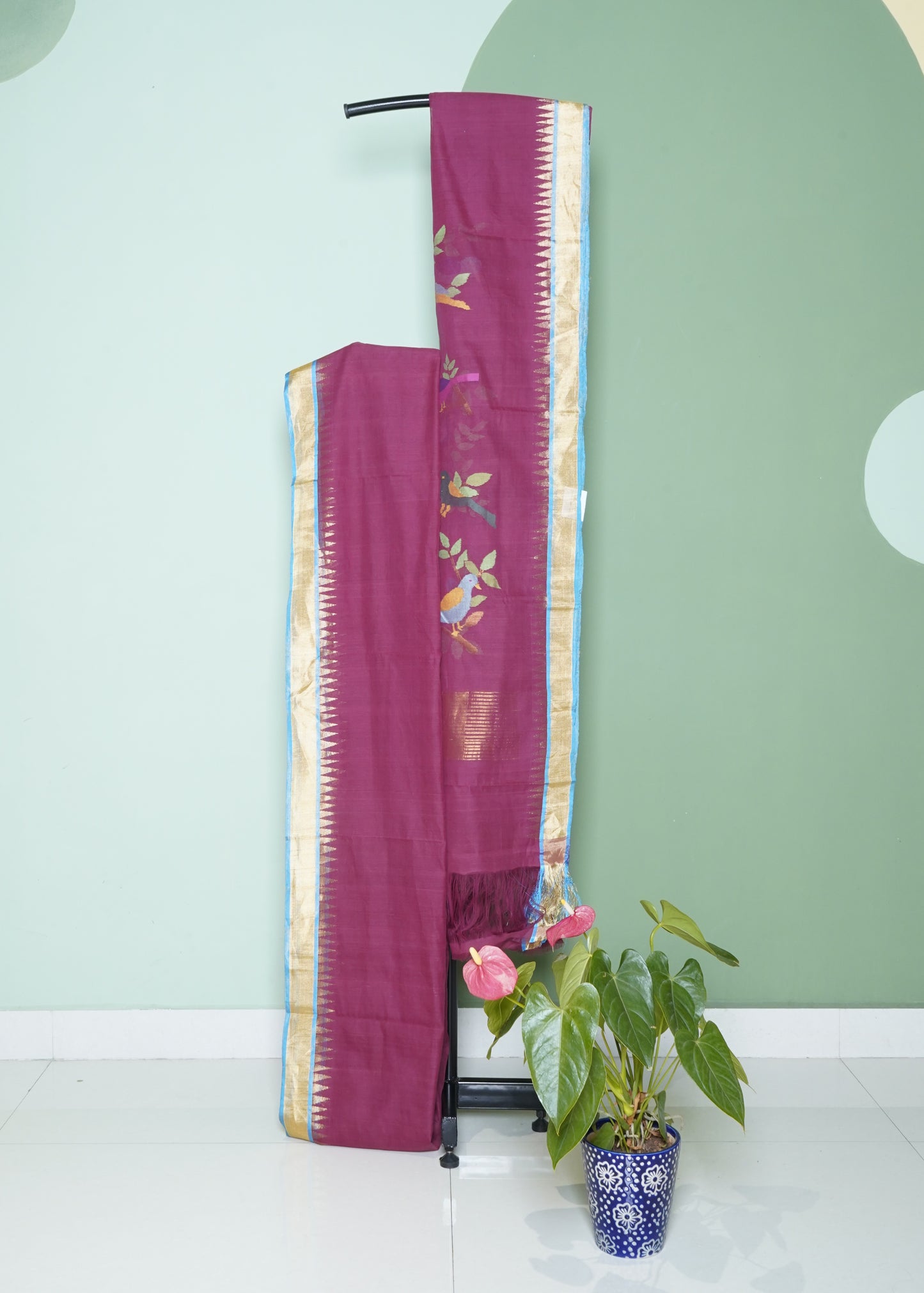 Maroon Ponduru Pallu Jamdani Pure Cotton Handloom Saree