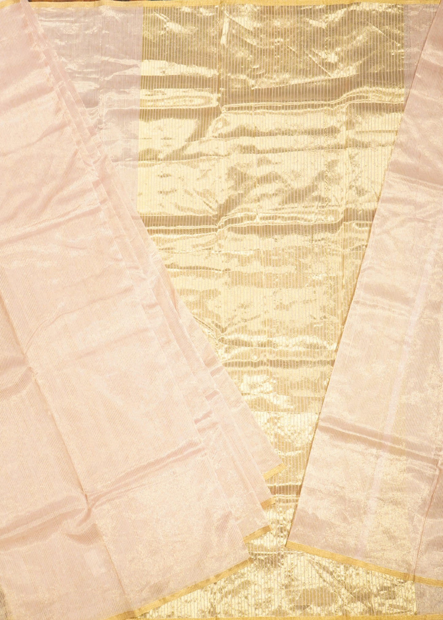 Baby Pink Chanderi Zari Strips Pure Tussar Handloom Saree
