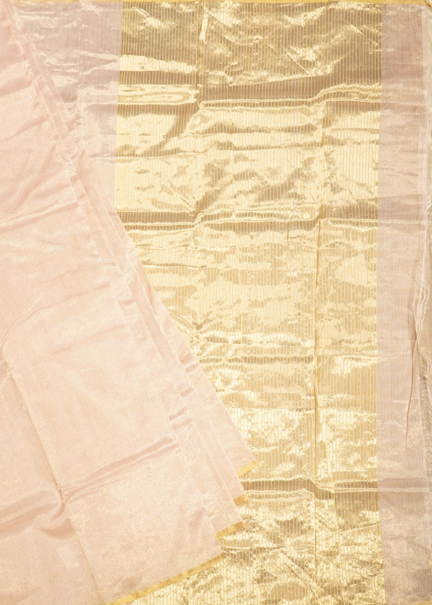 Baby Pink Chanderi Zari Strips Pure Tussar Handloom Saree