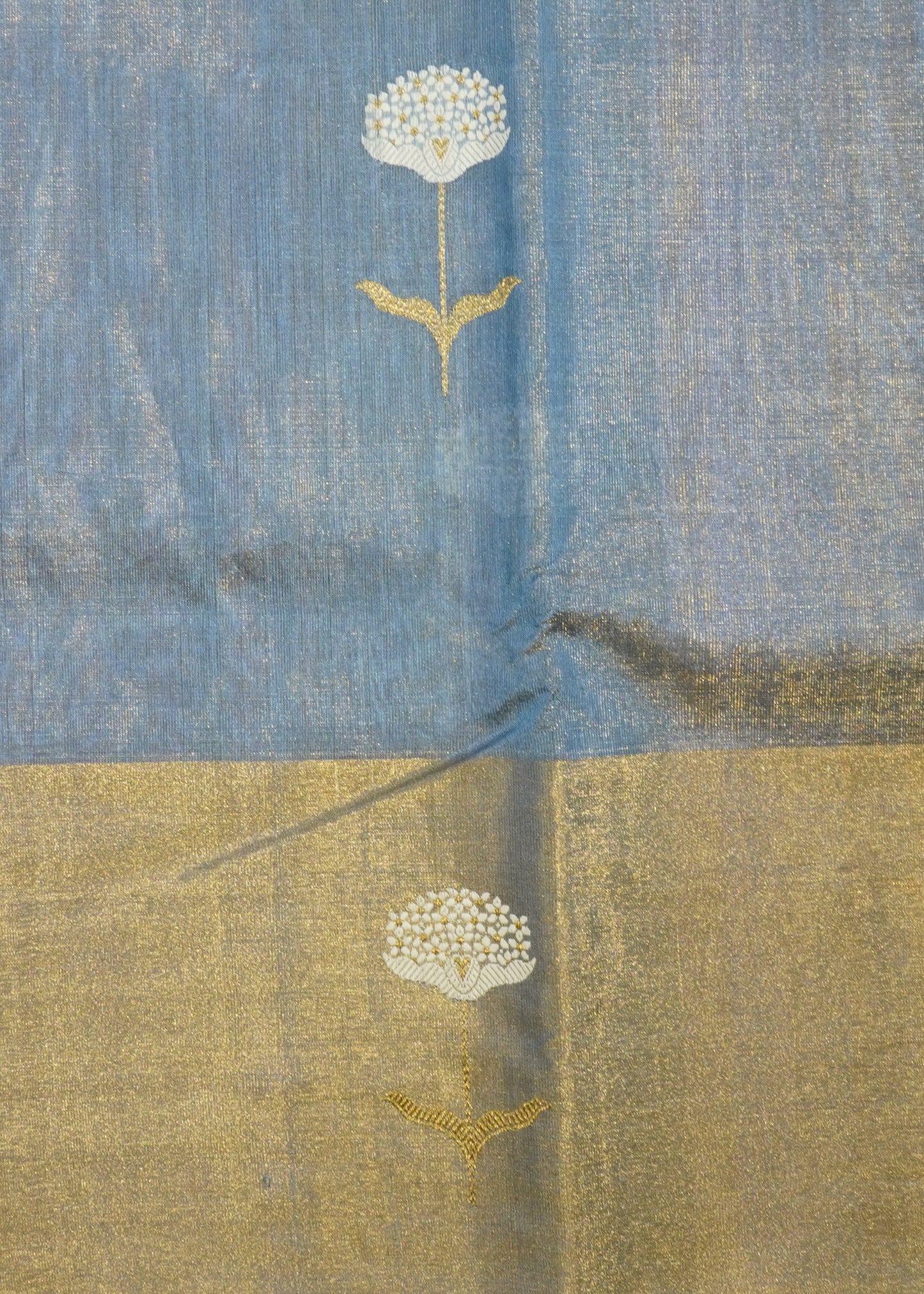 Blue Chanderi Eknali Zari Buti Pure Silk Handloom Saree
