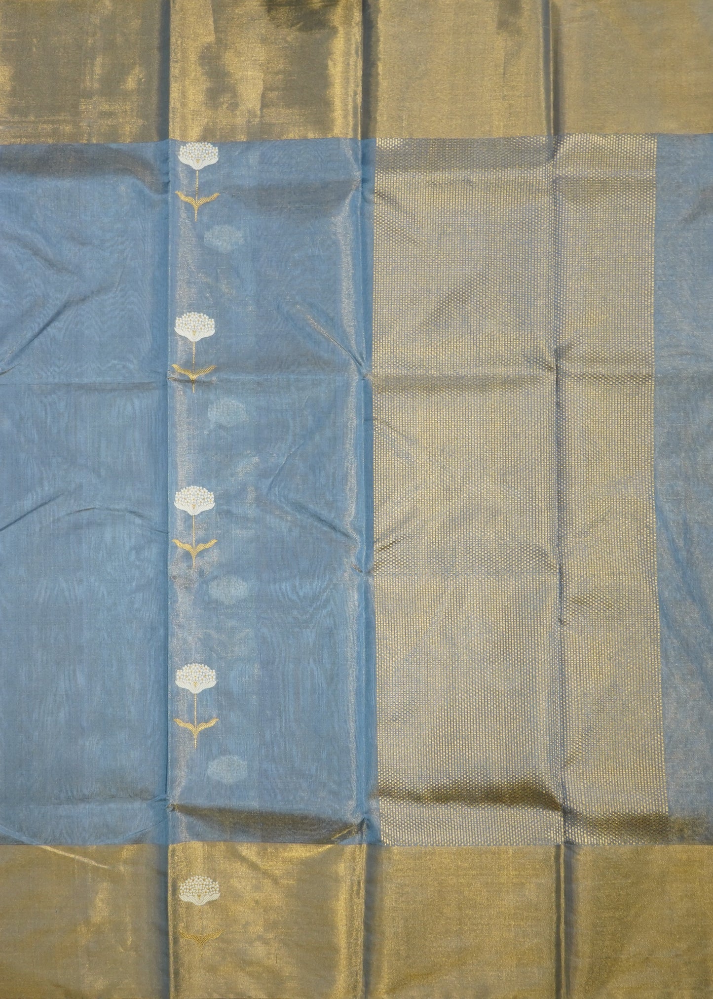 Blue Chanderi Eknali Zari Buti Pure Silk Handloom Saree