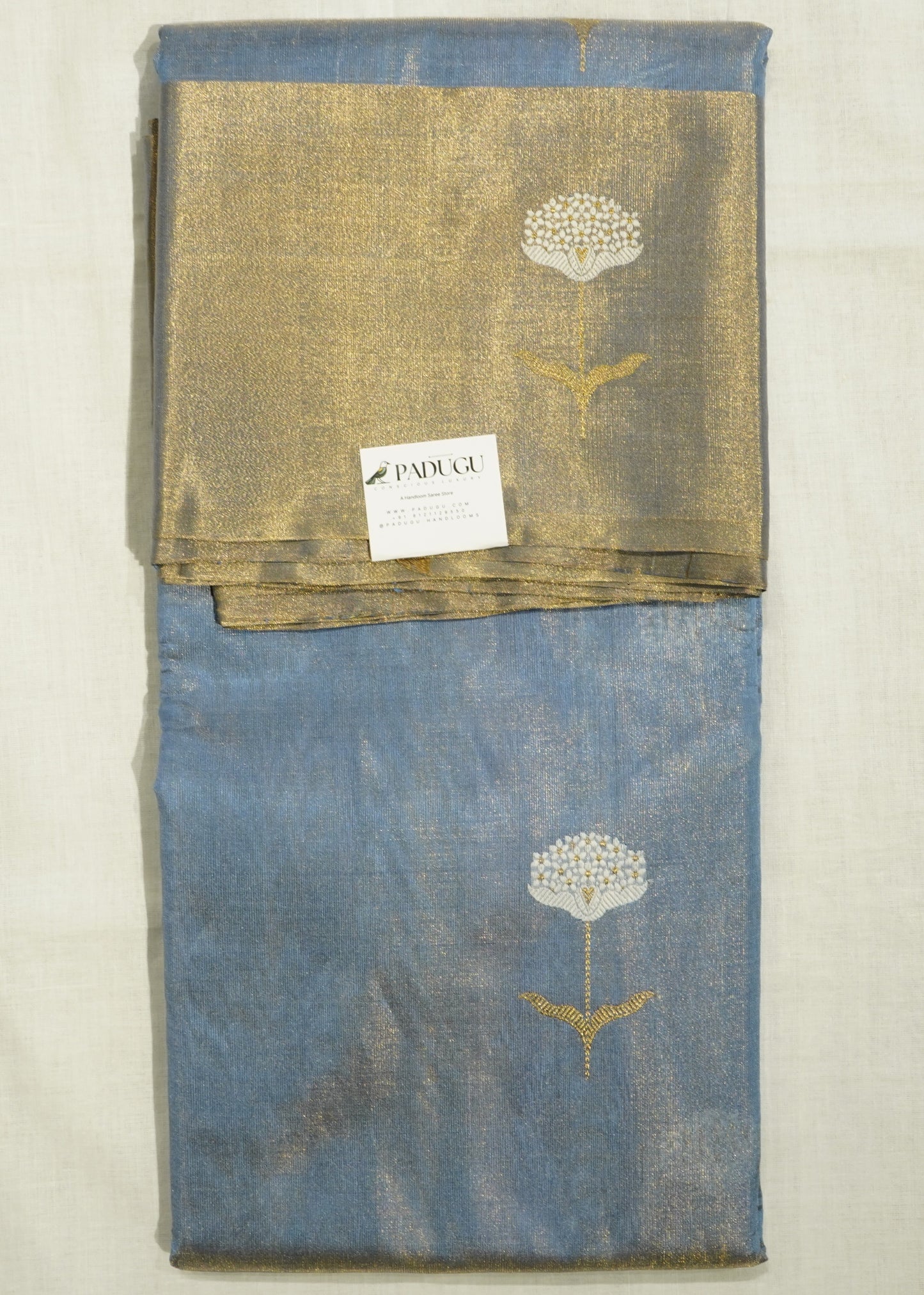 Blue Chanderi Eknali Zari Buti Pure Silk Handloom Saree