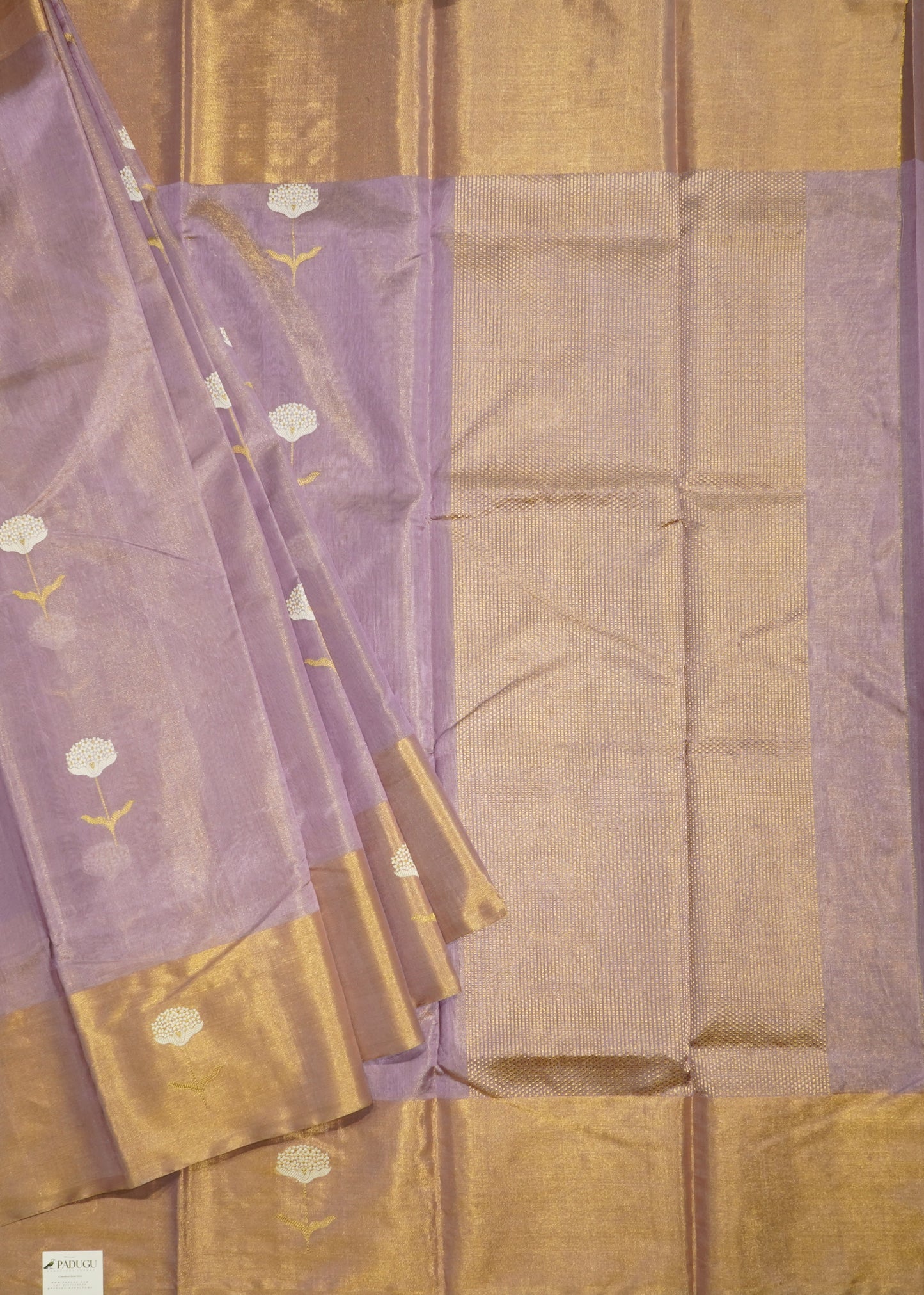 Lavender Chanderi Eknali Zari Buti Pure Silk Handloom Saree