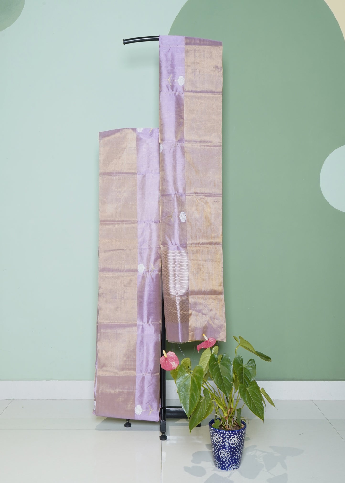 Lavender Chanderi Eknali Zari Buti Pure Silk Handloom Saree