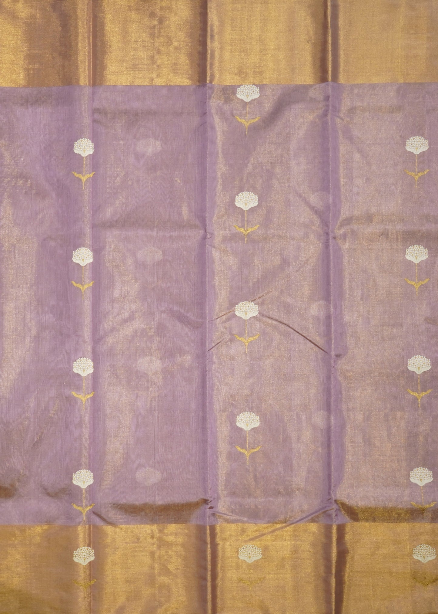 Lavender Chanderi Eknali Zari Buti Pure Silk Handloom Saree