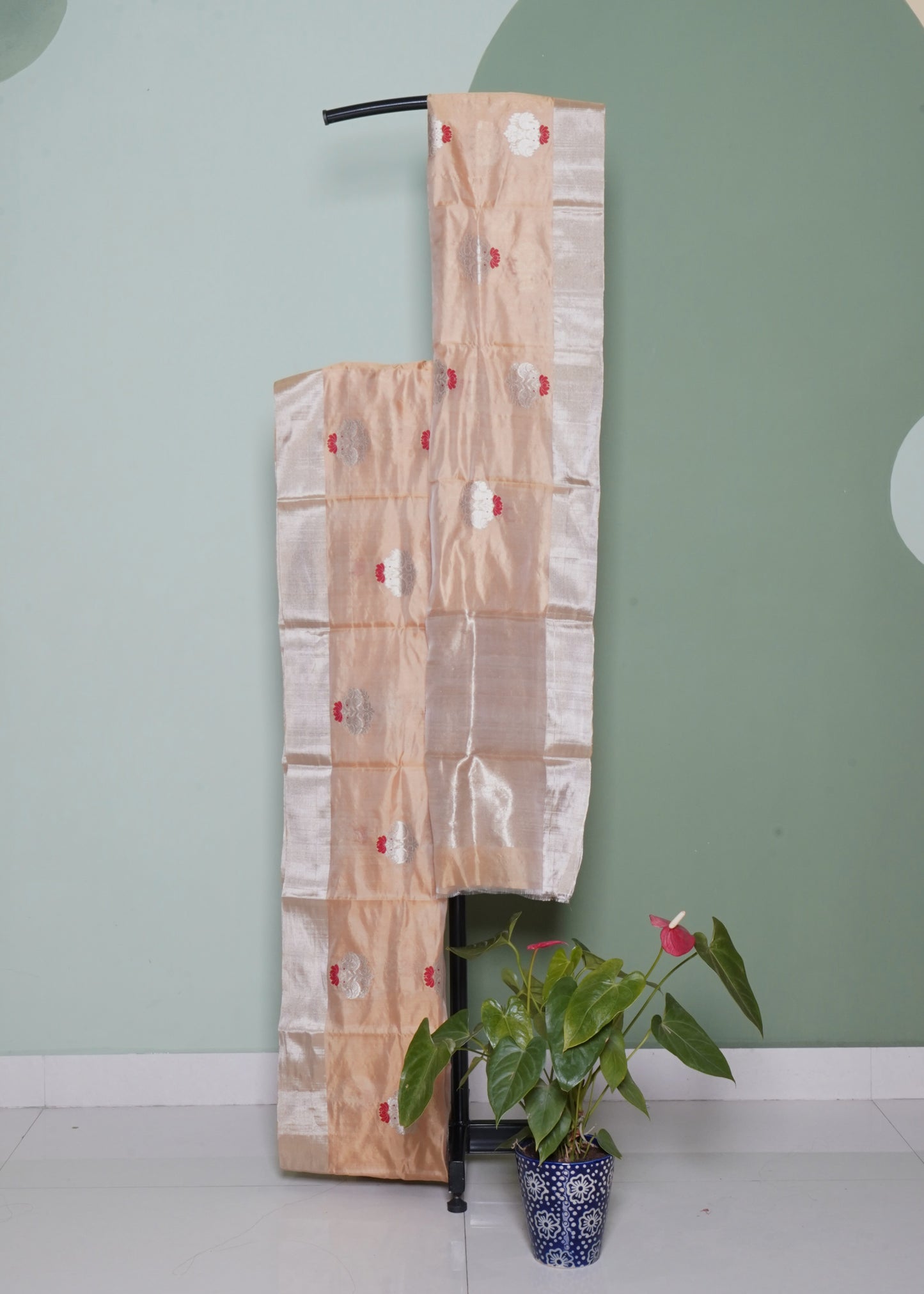 Gold Cream Chanderi Eknaaliya Zari Buti Pure Silk Handloom Saree