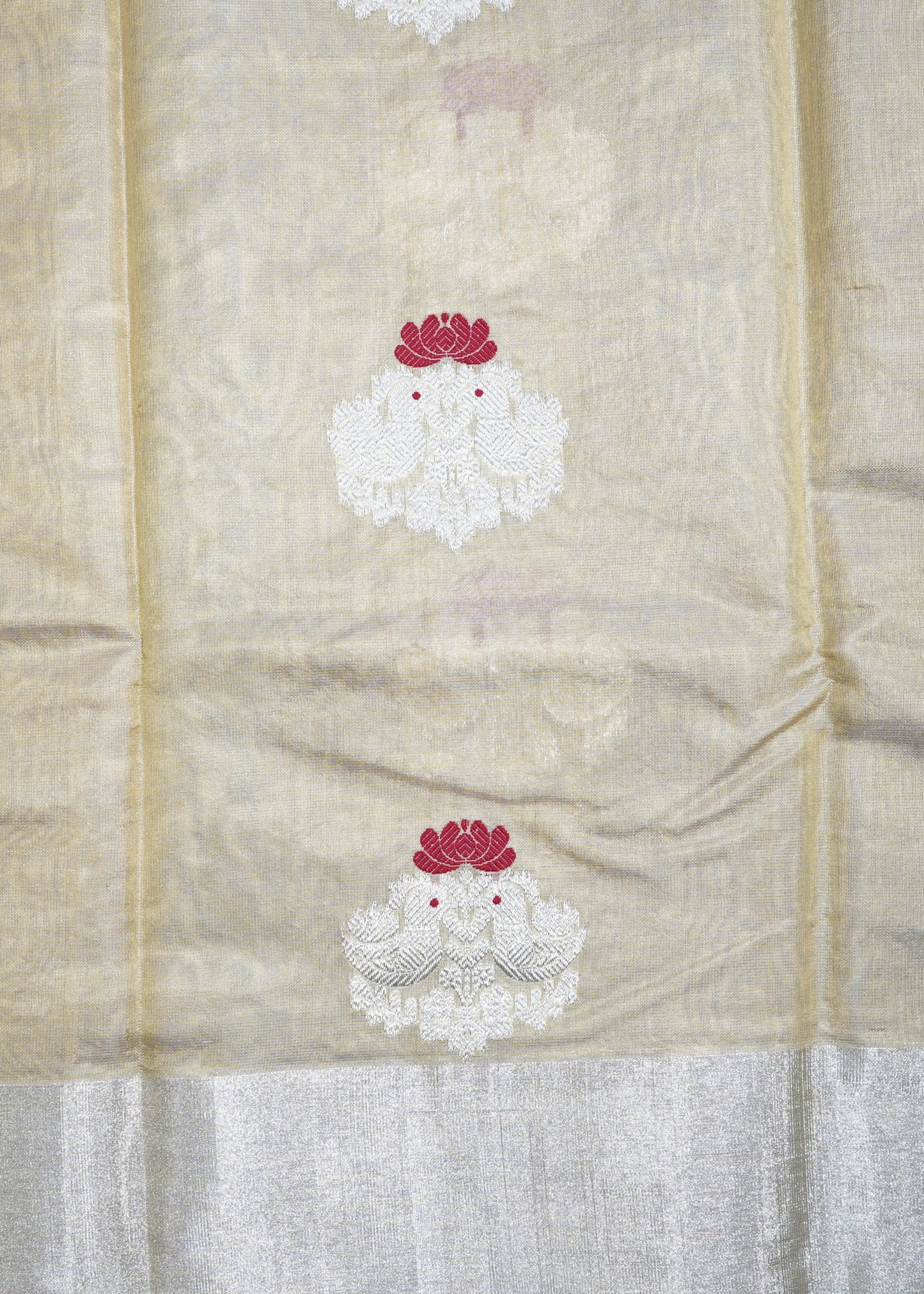 Gold Cream Chanderi Eknaaliya Zari Buti Pure Silk Handloom Saree