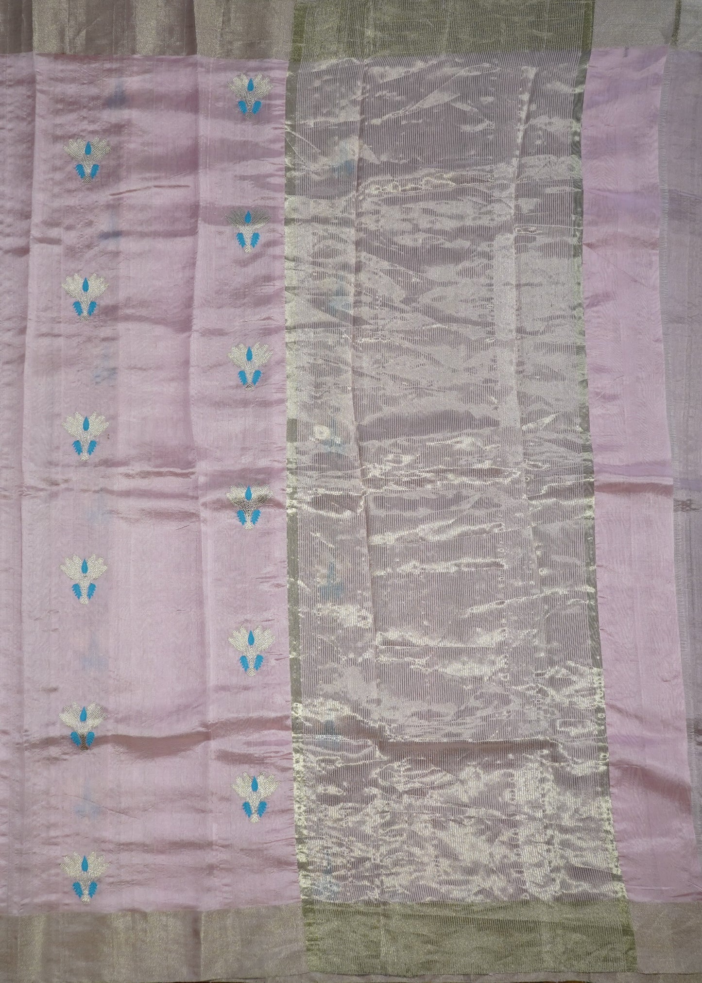 Baby Pink Chanderi Eknaaliya Zari Buti Pure Silk Handloom Saree