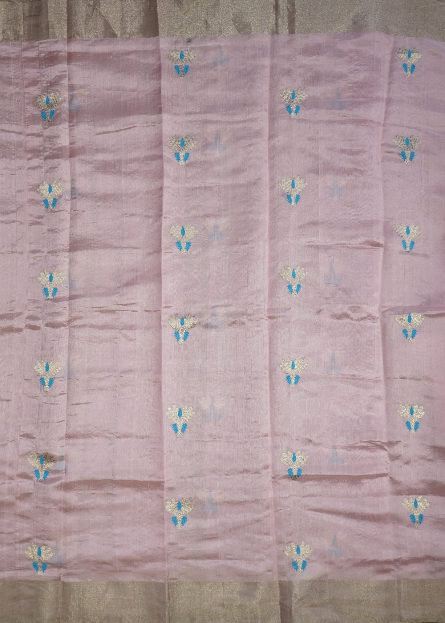 Baby Pink Chanderi Eknaaliya Zari Buti Pure Silk Handloom Saree