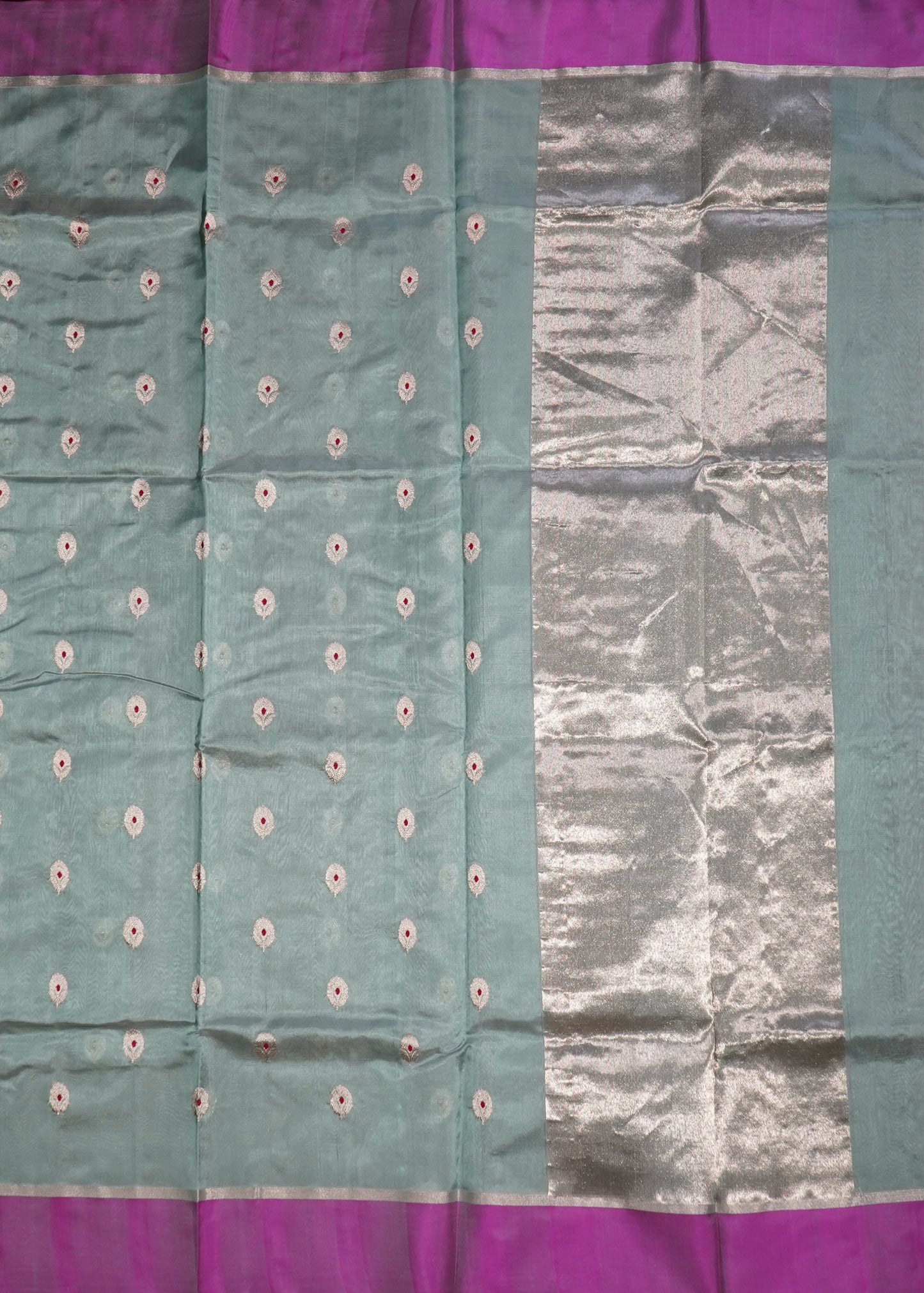 Sea Green Chanderi Eknaaliya Zari Buti Pure Silk Handloom Saree