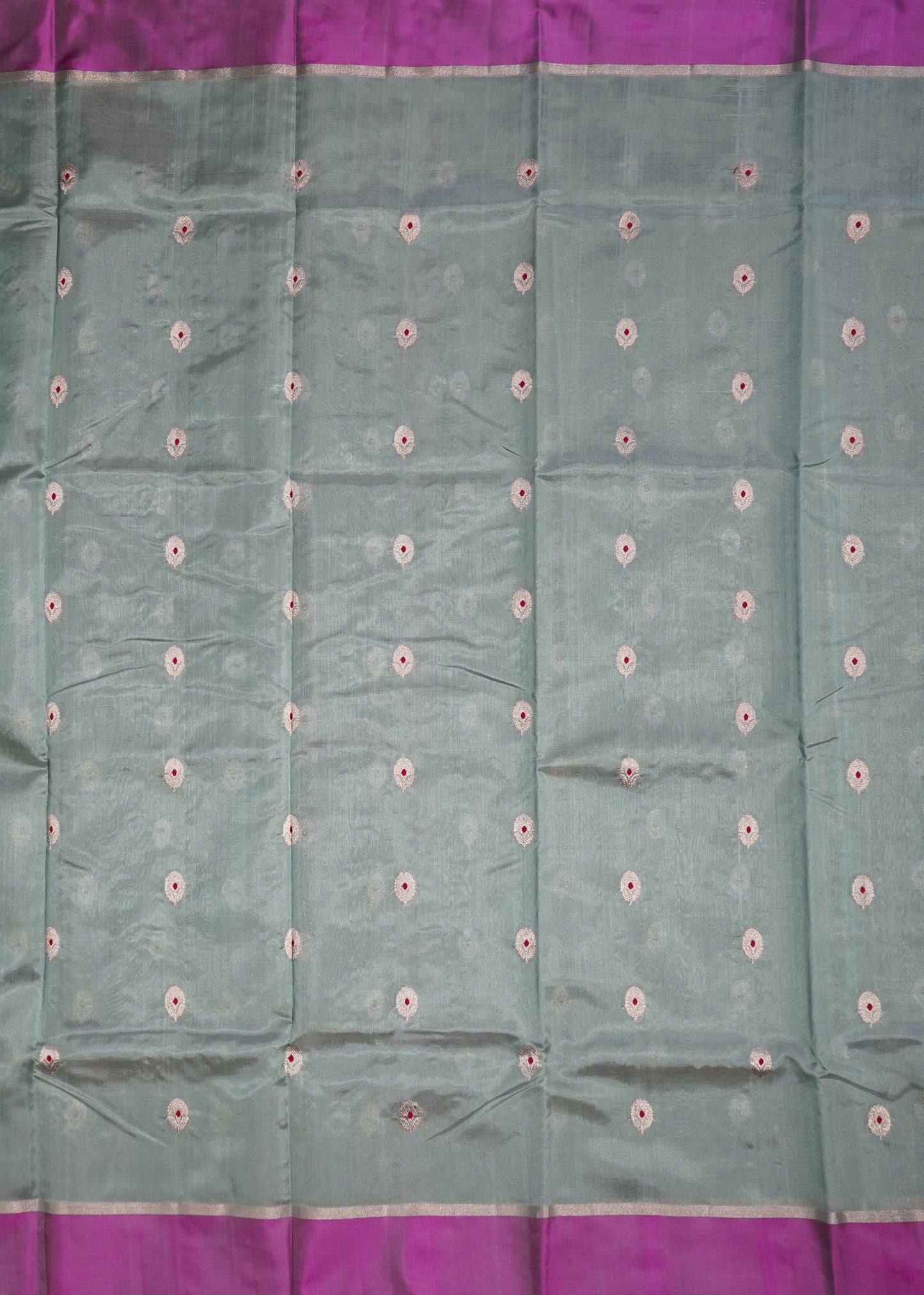 Sea Green Chanderi Eknaaliya Zari Buti Pure Silk Handloom Saree