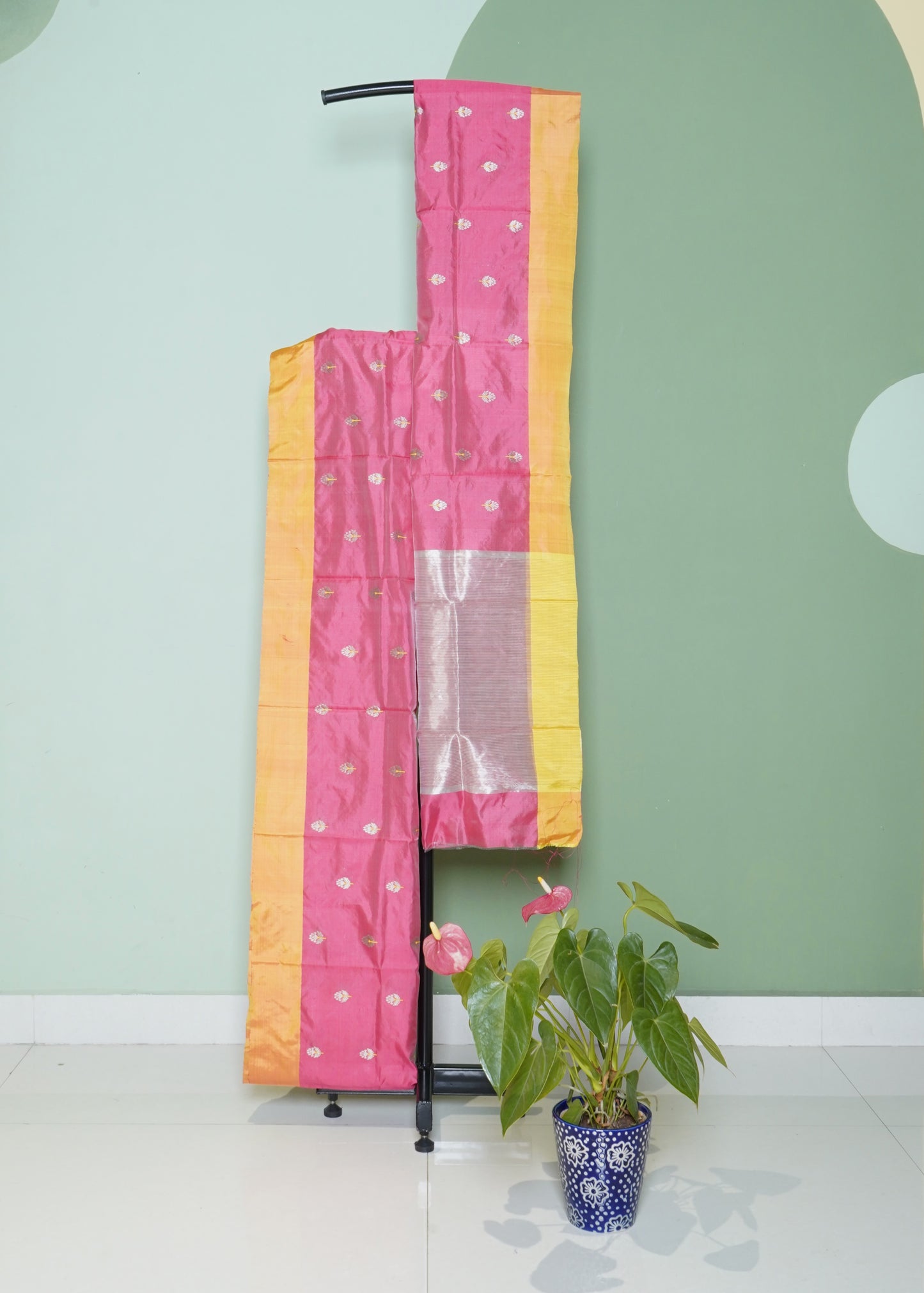 Rose Pink Chanderi Eknali Zari Buti Pure Silk Handloom Saree