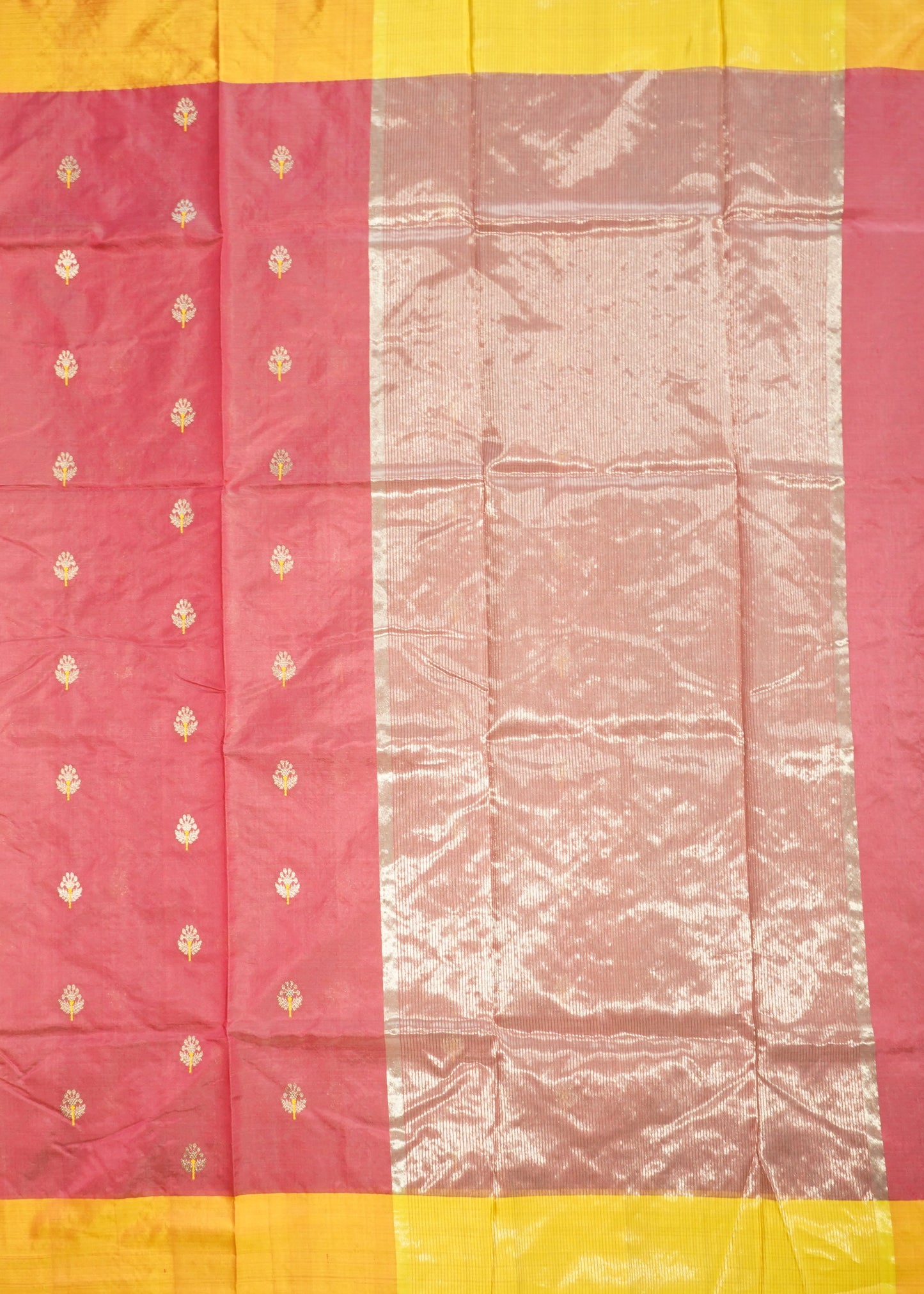 Rose Pink Chanderi Eknali Zari Buti Pure Silk Handloom Saree