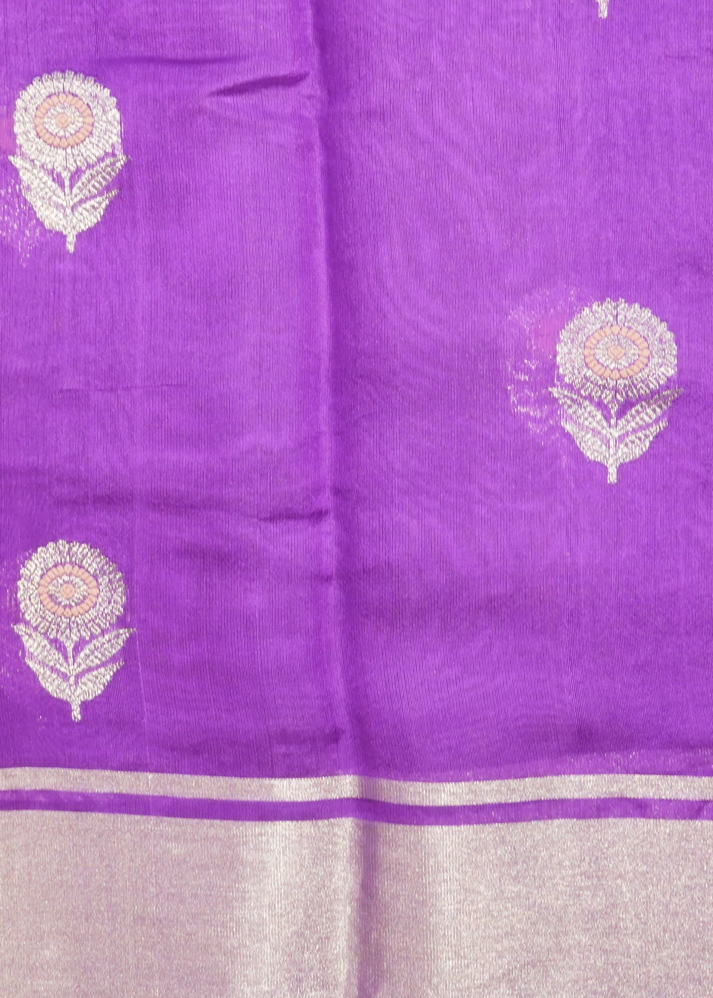 Light Violet Chanderi Eknali Zari Buti Pure Silk Handloom Saree
