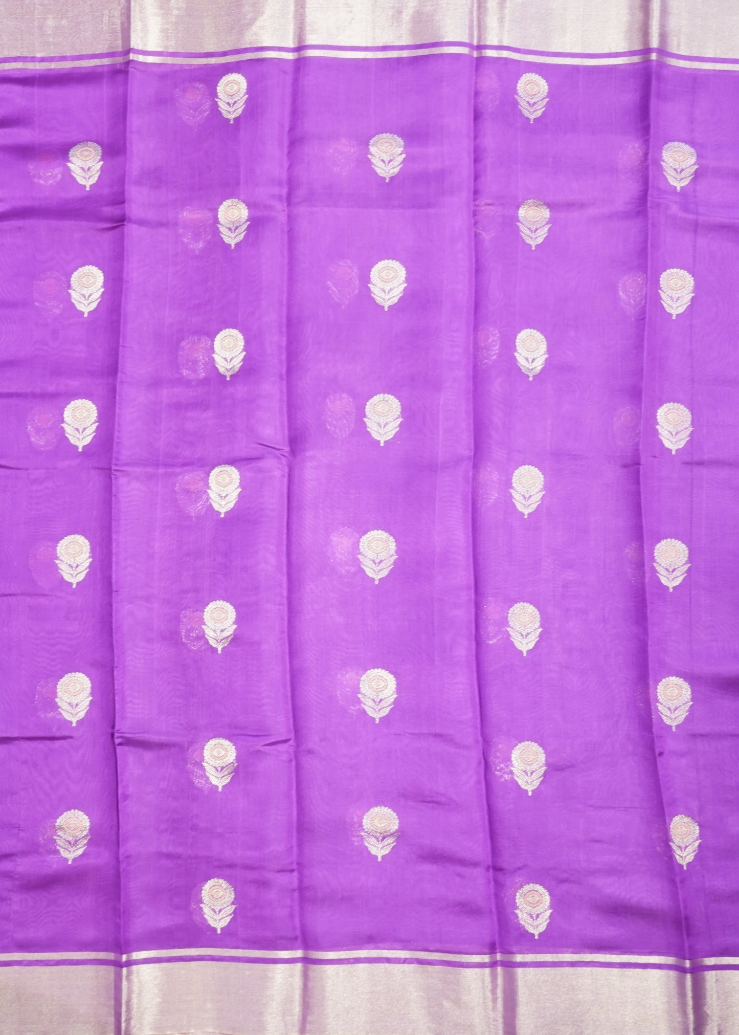 Light Violet Chanderi Eknali Zari Buti Pure Silk Handloom Saree