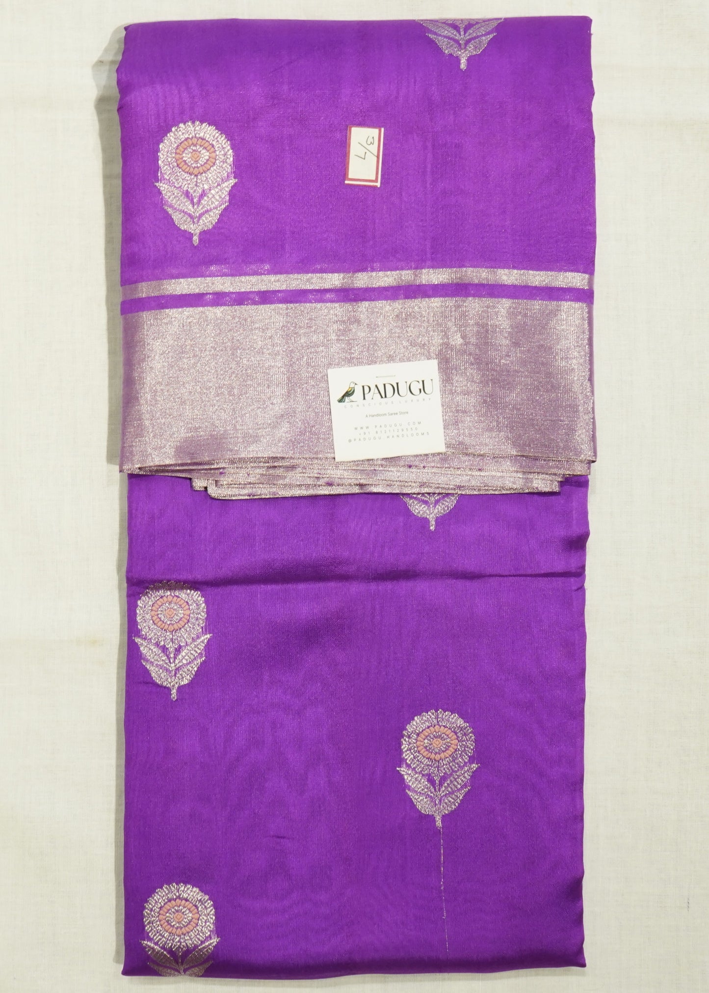 Light Violet Chanderi Eknali Zari Buti Pure Silk Handloom Saree