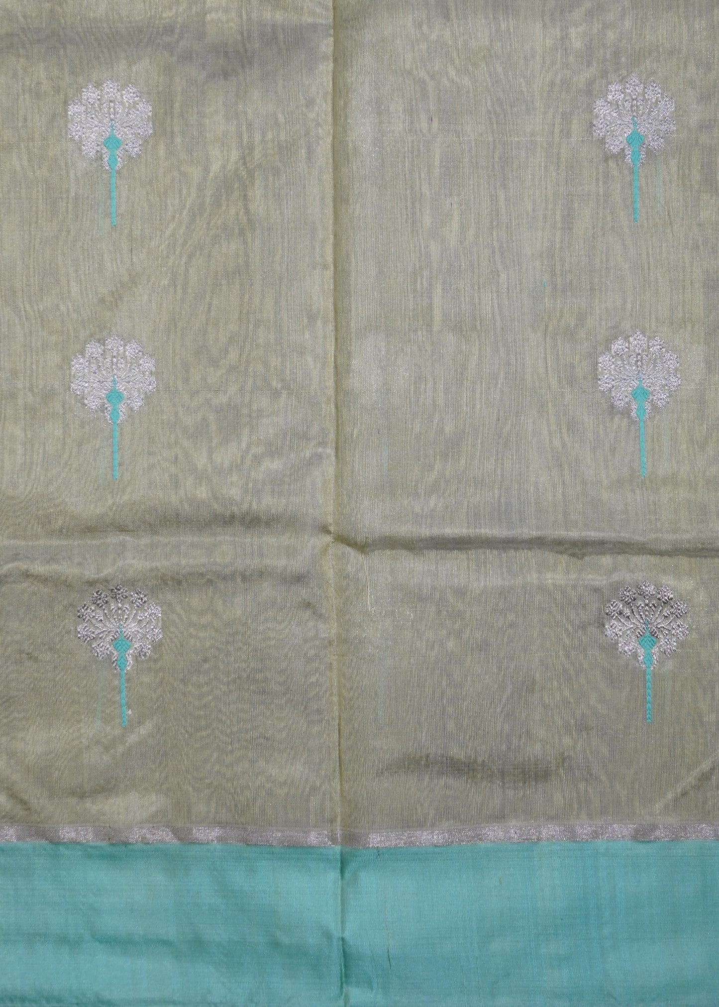 Pista Green Chanderi Eknaaliya Zari Buti Pure Silk Handloom Saree