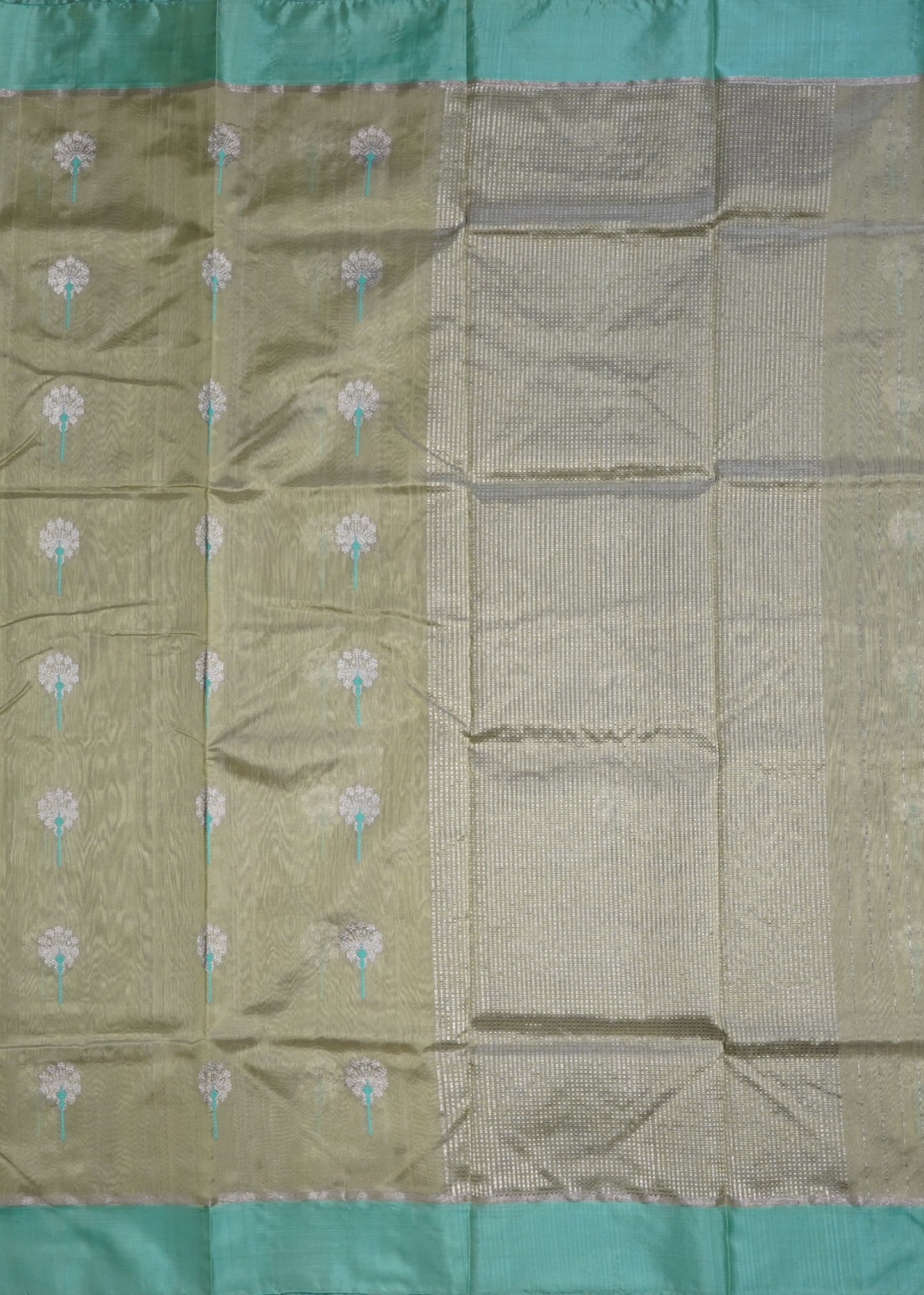 Pista Green Chanderi Eknaaliya Zari Buti Pure Silk Handloom Saree
