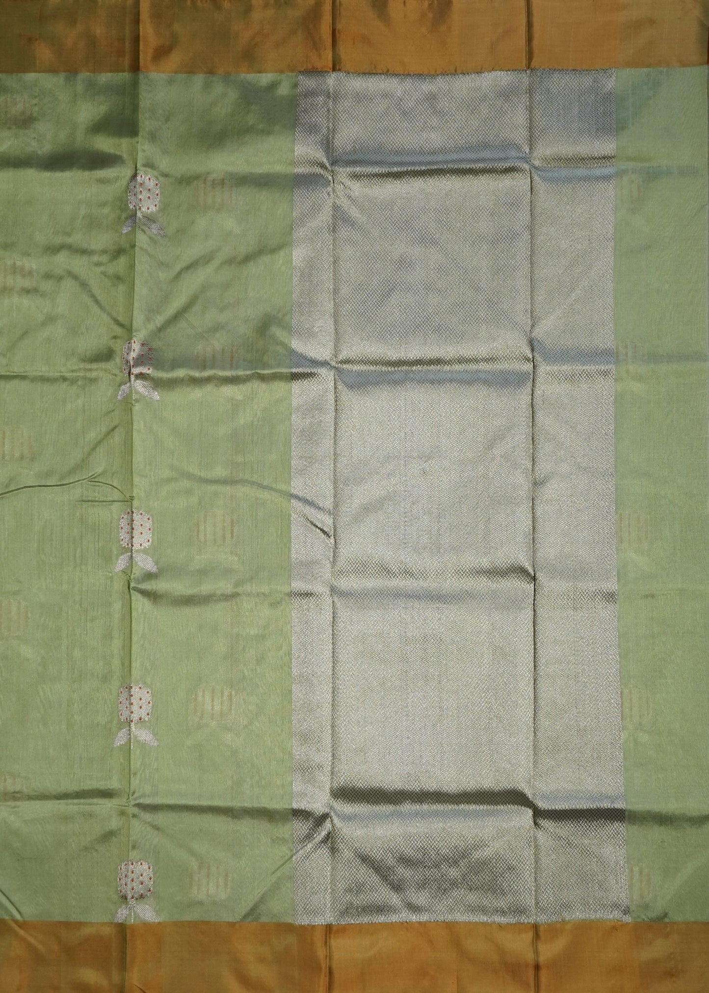 Light Green Chanderi Eknaaliya Zari Buti Pure Silk Handloom Saree