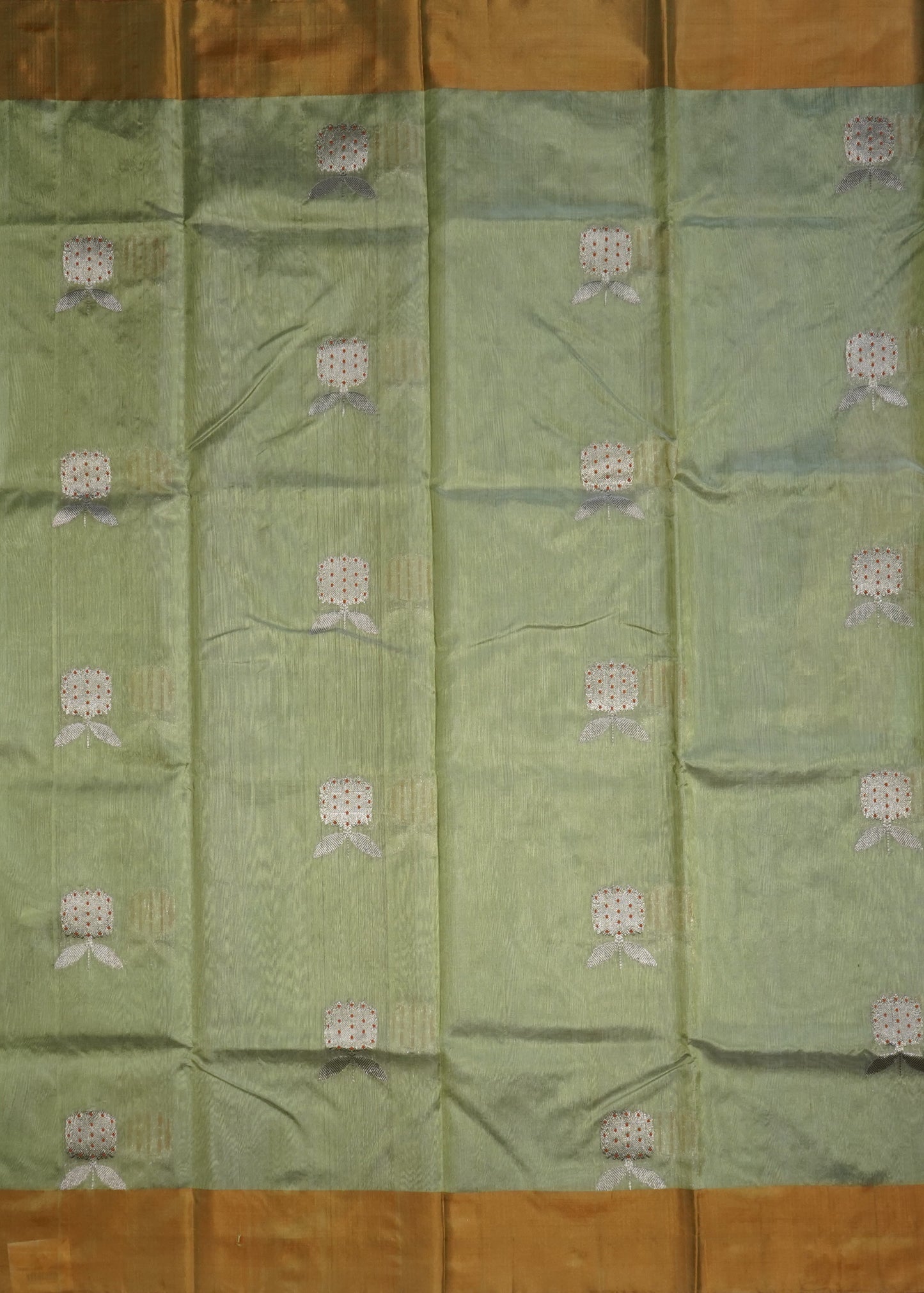 Light Green Chanderi Eknaaliya Zari Buti Pure Silk Handloom Saree