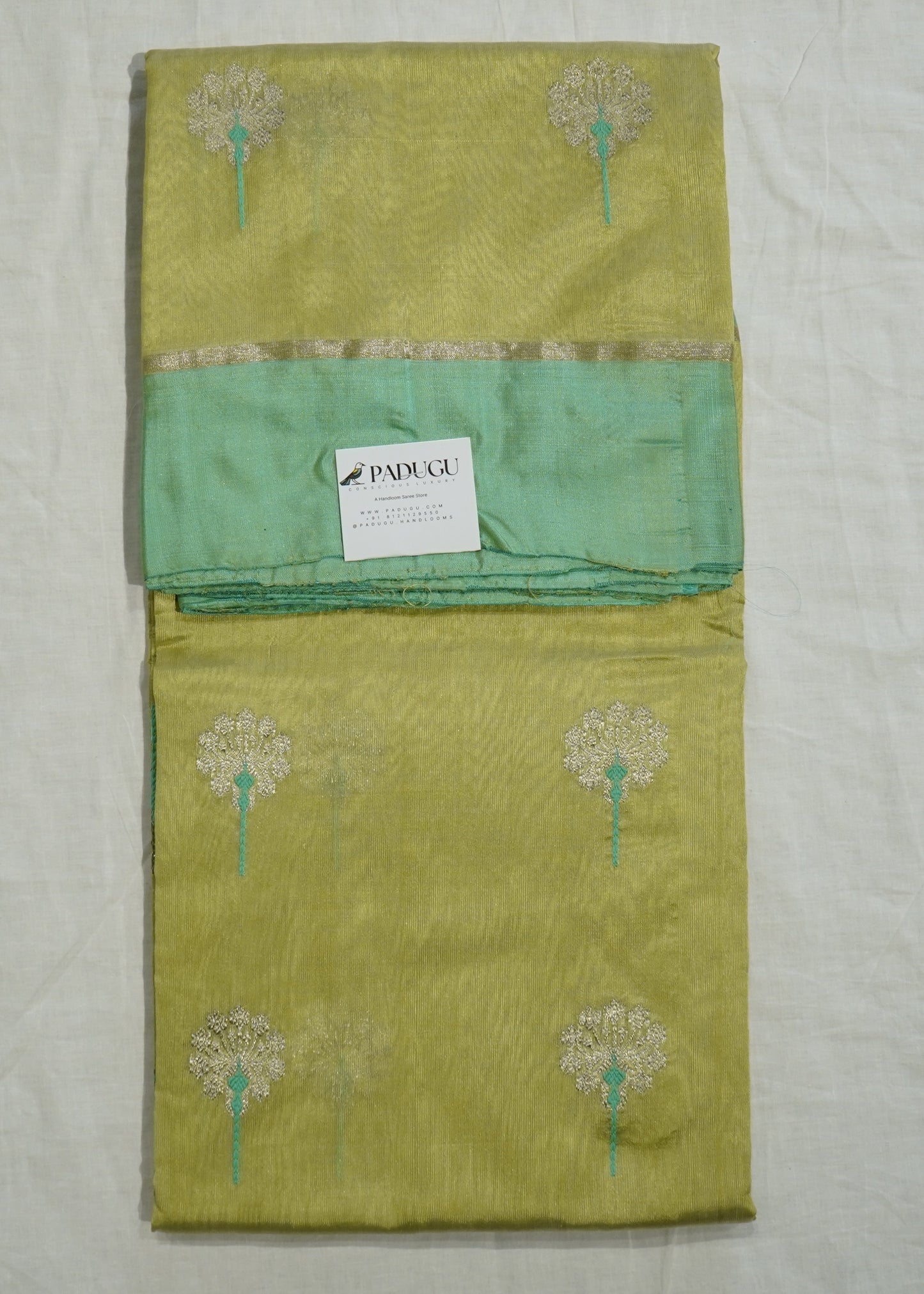 Pista Green Chanderi Eknaaliya Zari Buti Pure Silk Handloom Saree