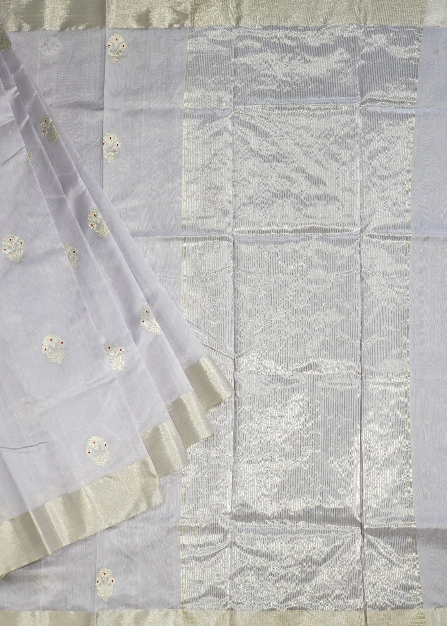 Lavender Chanderi Eknaaliya Zari Buti Pure Silk Handloom Saree