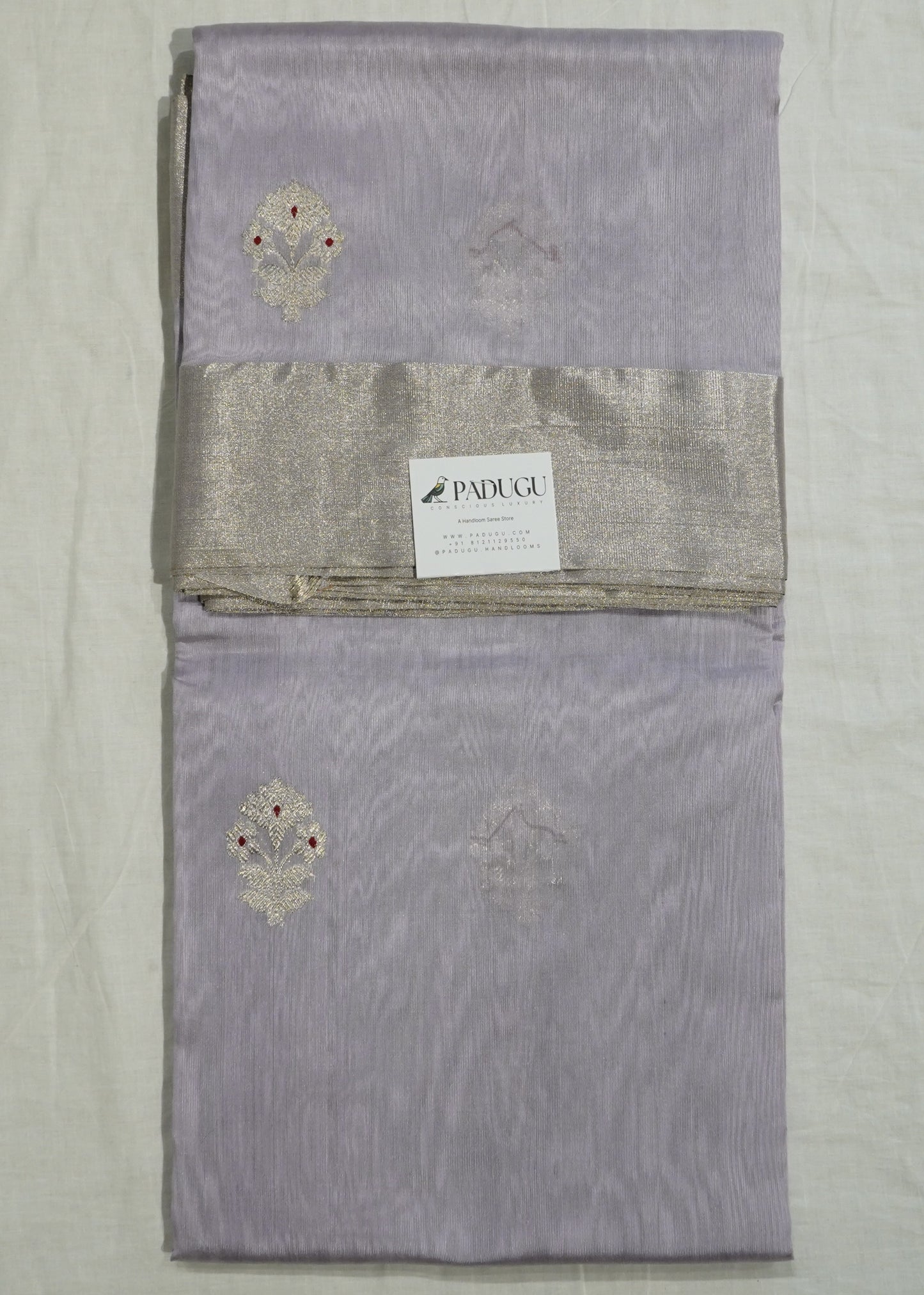 Lavender Chanderi Eknaaliya Zari Buti Pure Silk Handloom Saree