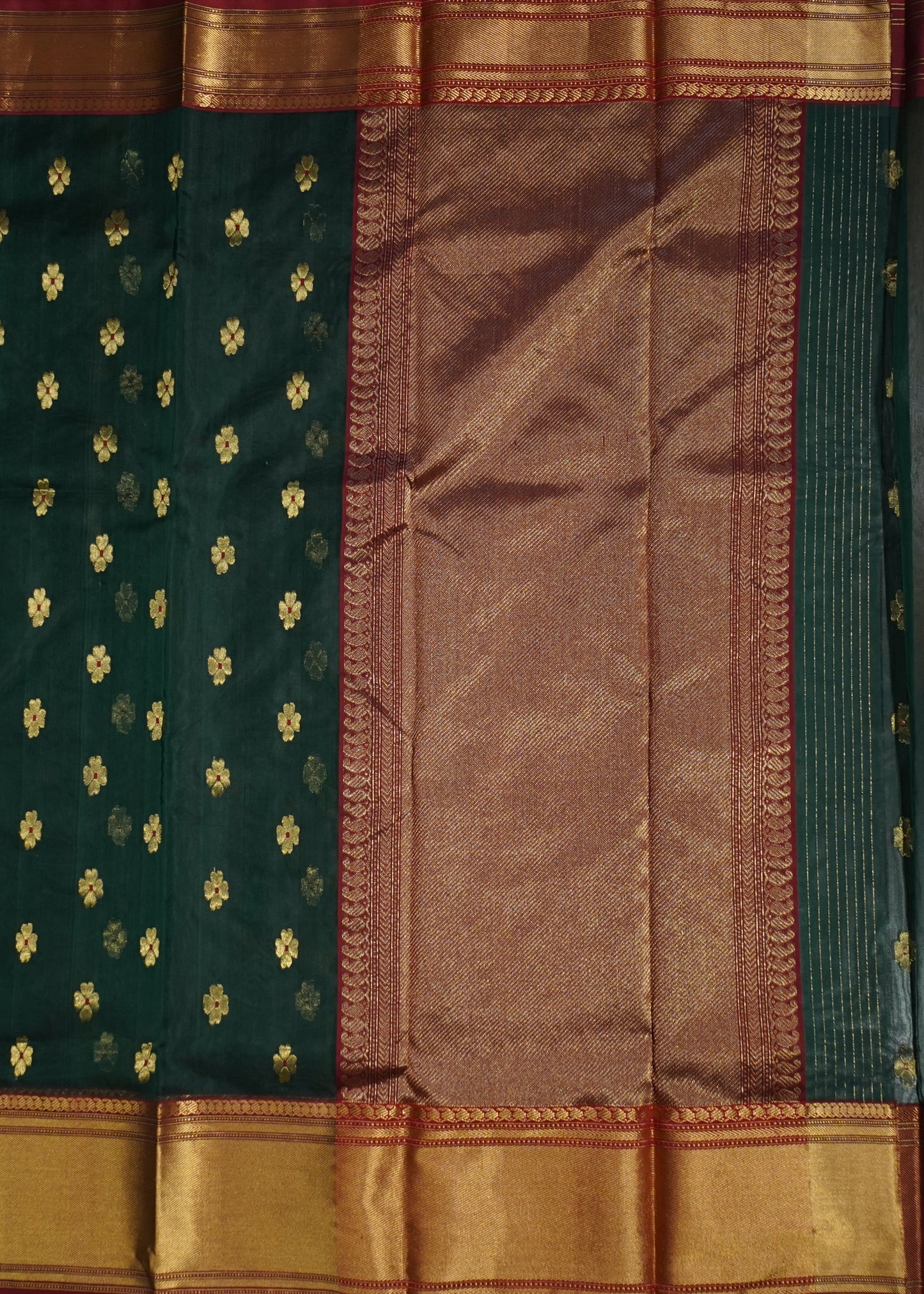 Dark Green Chanderi Zari Buti Organza Pure Silk Handloom Saree