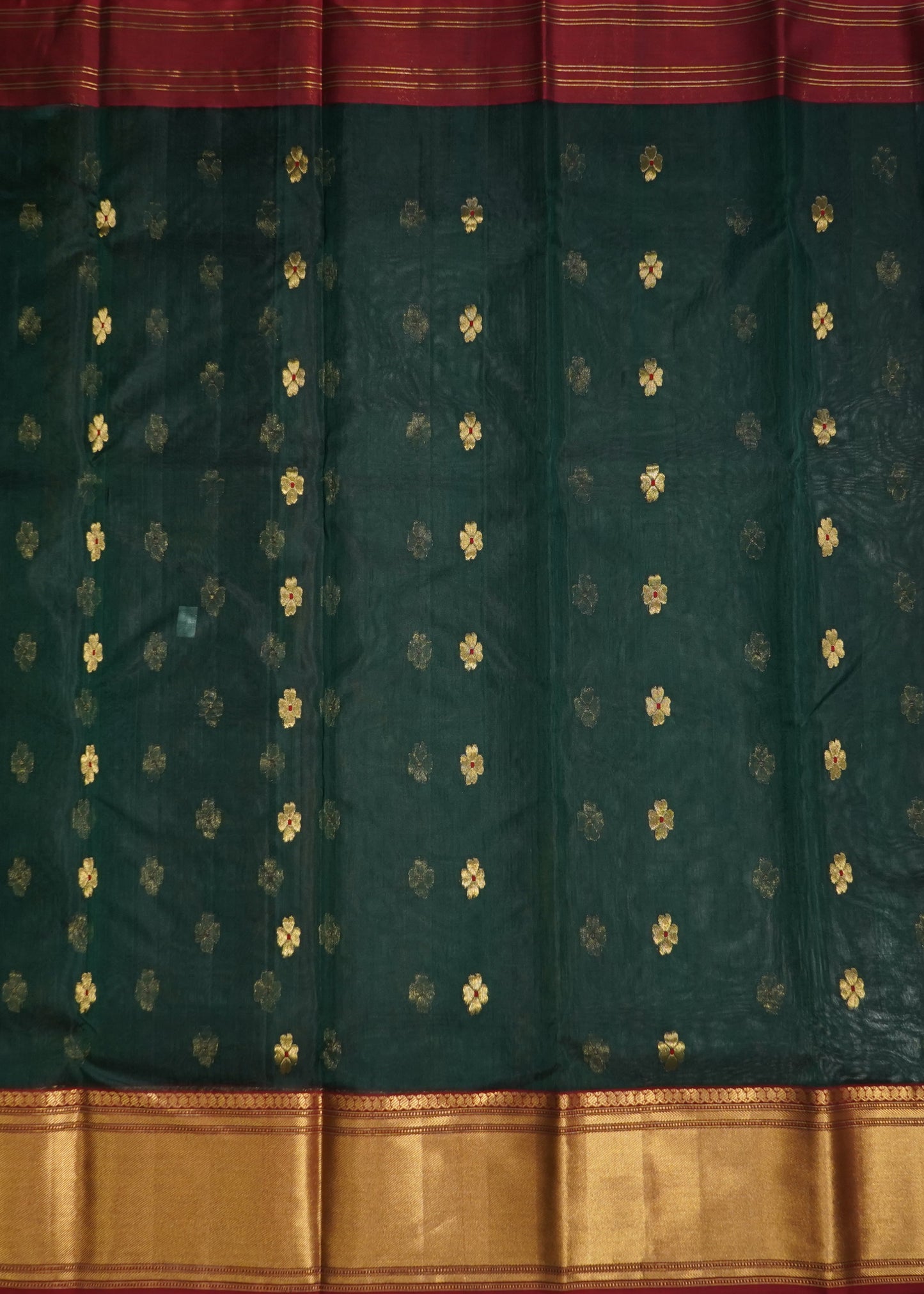 Dark Green Chanderi Zari Buti Organza Pure Silk Handloom Saree