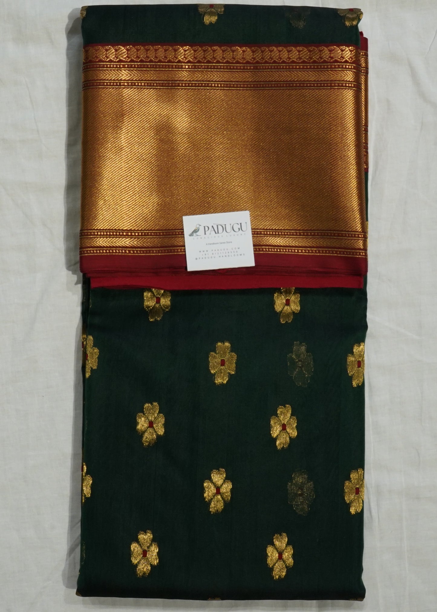 Dark Green Chanderi Zari Buti Organza Pure Silk Handloom Saree