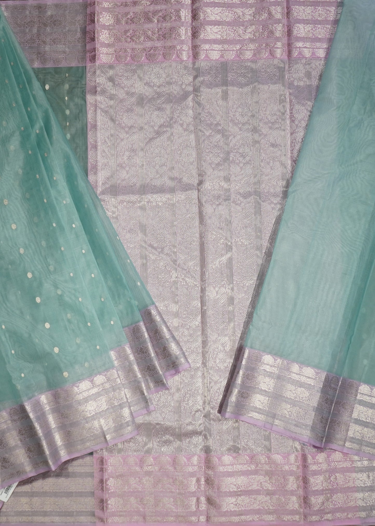 Sea Blue Chanderi Zari Buti Organza Pure Silk Handloom Saree