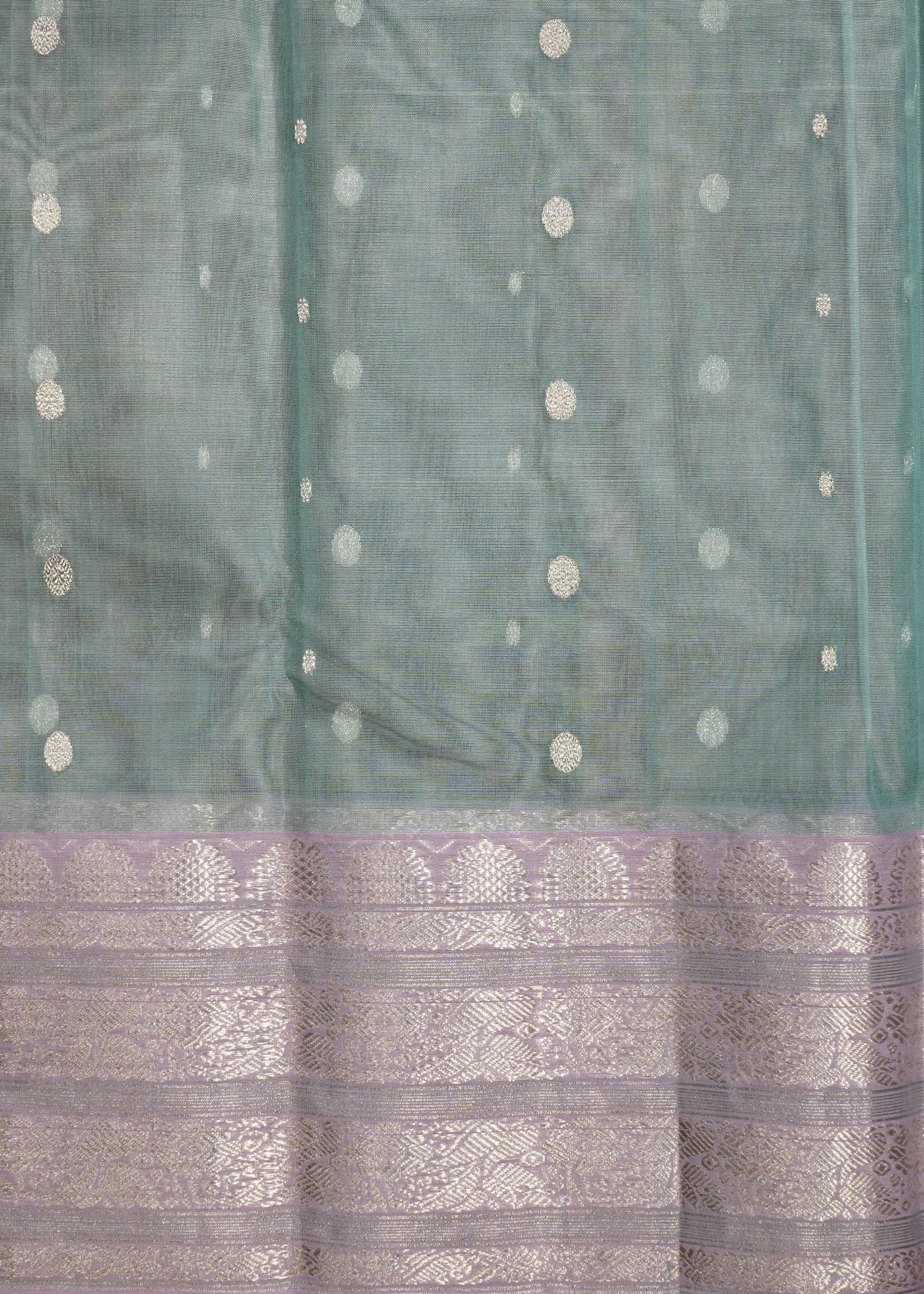 Sea Blue Chanderi Zari Buti Organza Pure Silk Handloom Saree