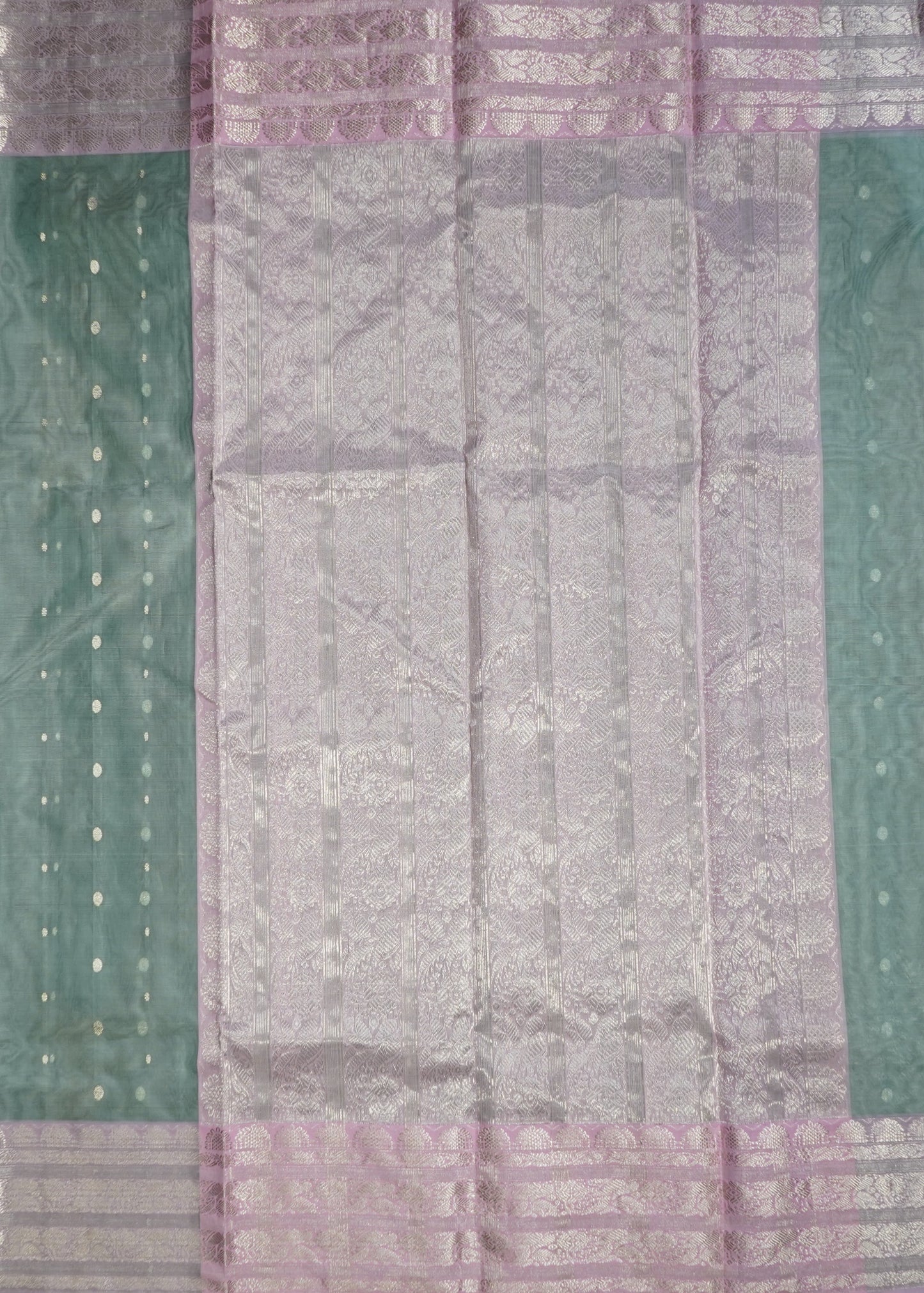 Sea Blue Chanderi Zari Buti Organza Pure Silk Handloom Saree