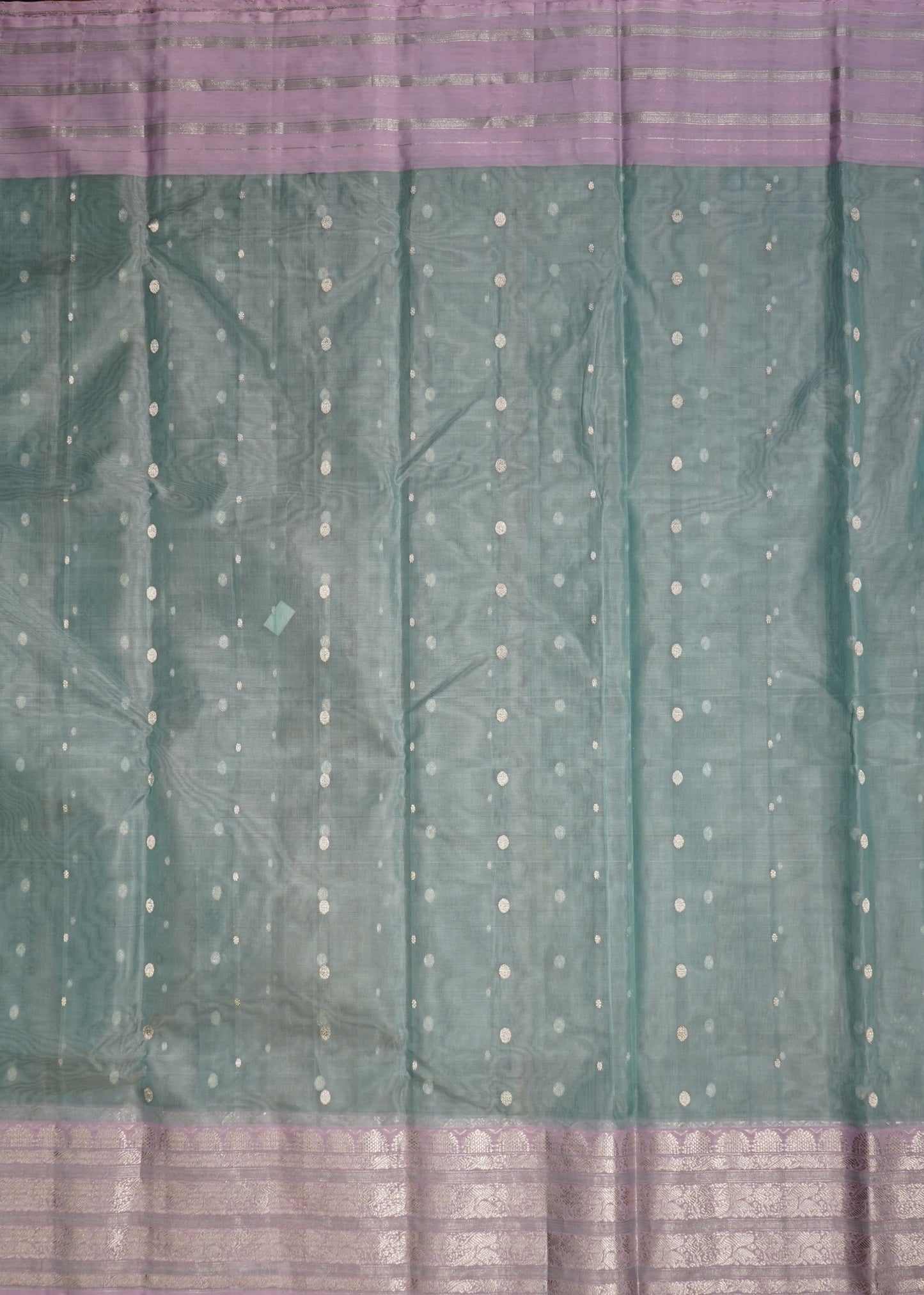 Sea Blue Chanderi Zari Buti Organza Pure Silk Handloom Saree