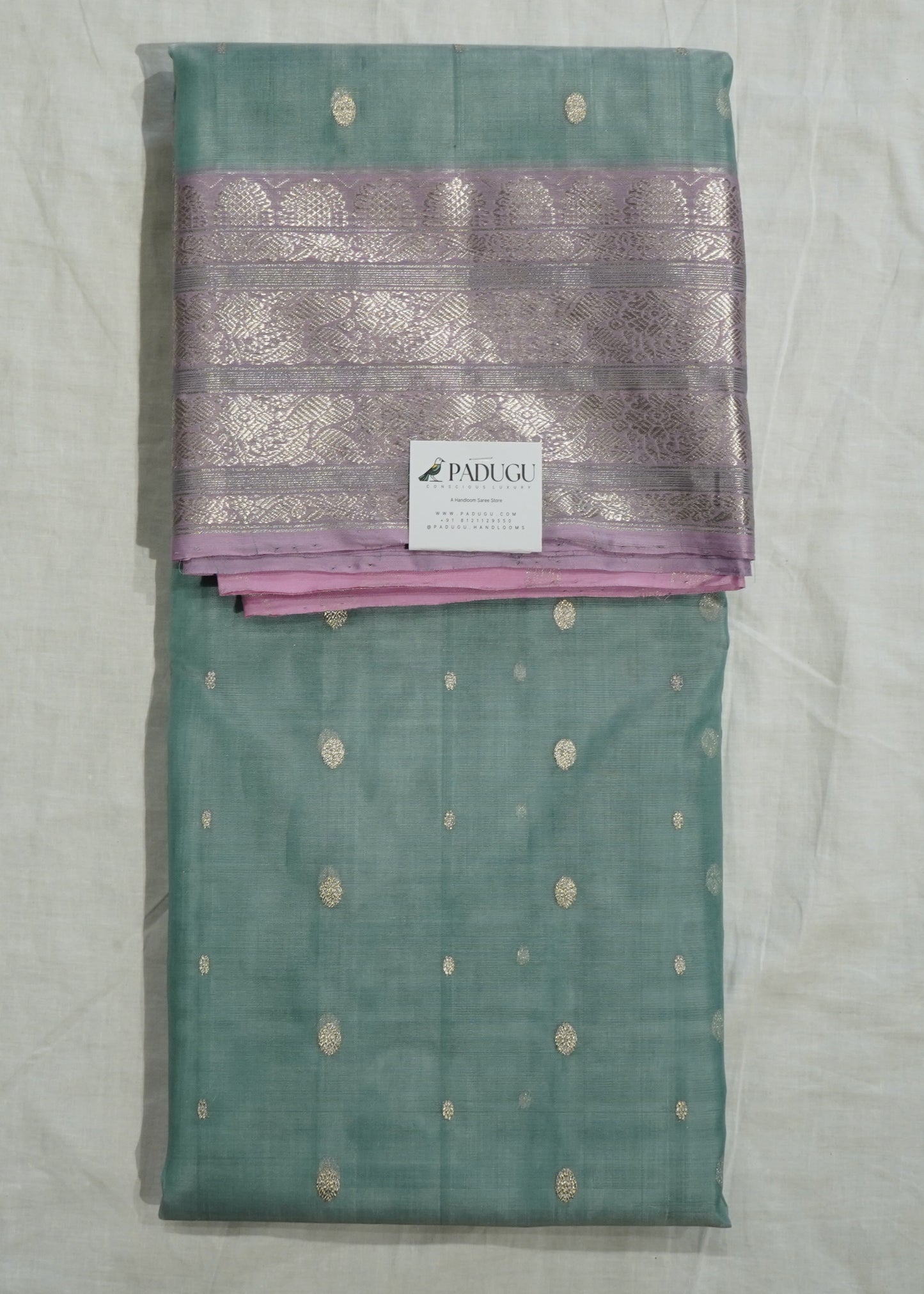 Sea Blue Chanderi Zari Buti Organza Pure Silk Handloom Saree