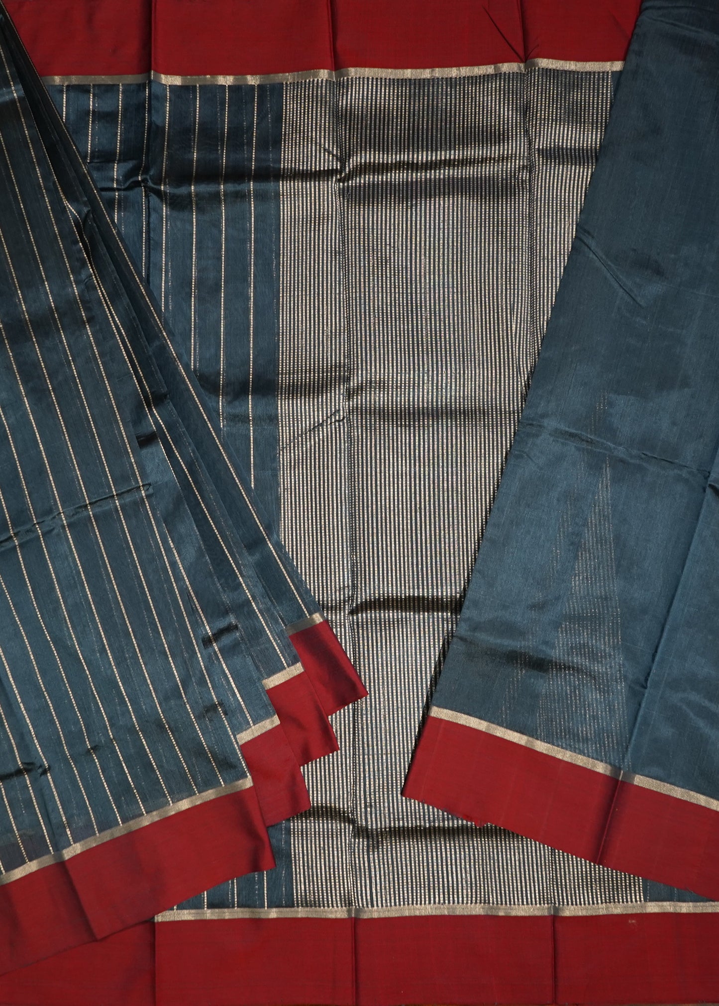 Indigo Chanderi Stripe Design Pure Cotton silk Handloom Saree