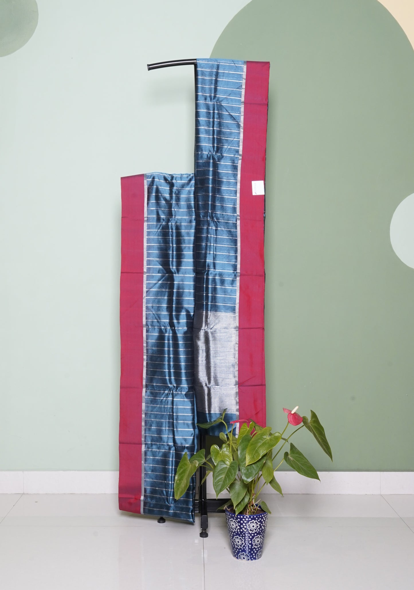 Indigo Chanderi Stripe Design Pure Cotton silk Handloom Saree