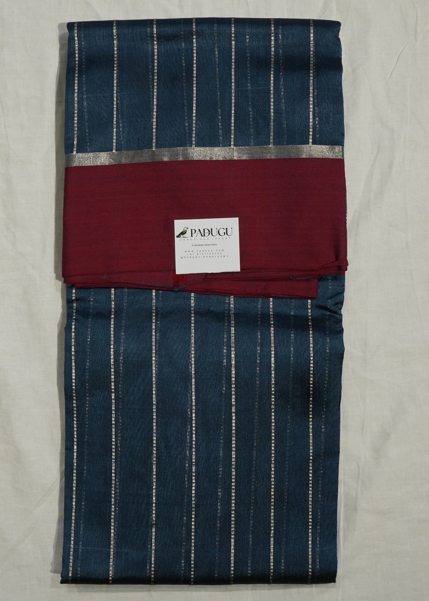Indigo Chanderi Stripe Design Pure Cotton silk Handloom Saree