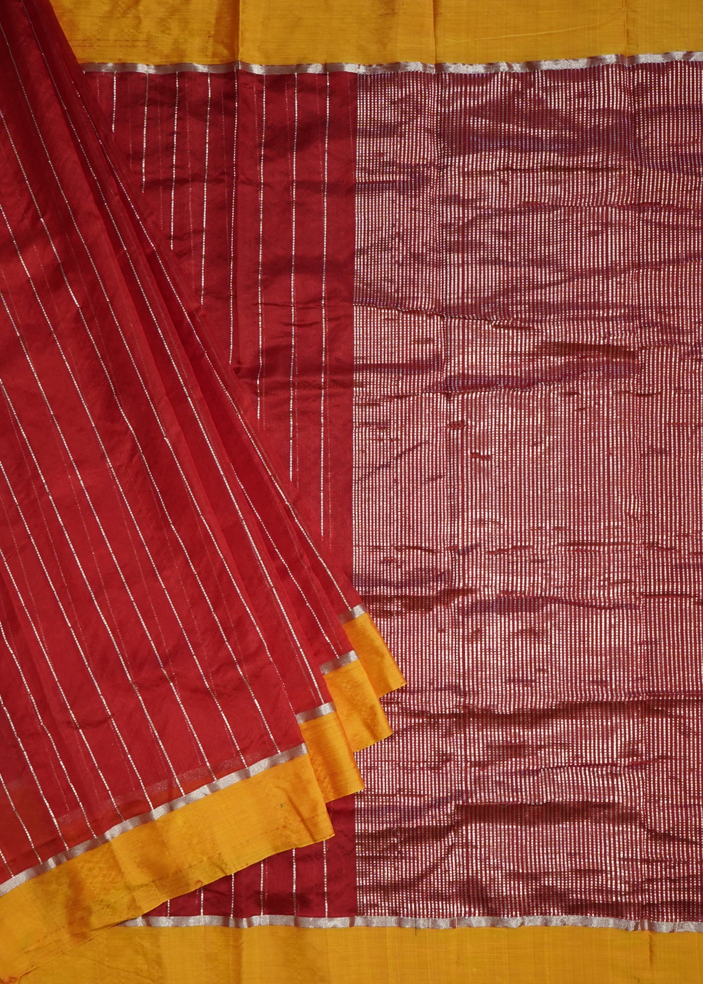 Red Chanderi Stripe Design Pure Cotton silk Handloom Saree