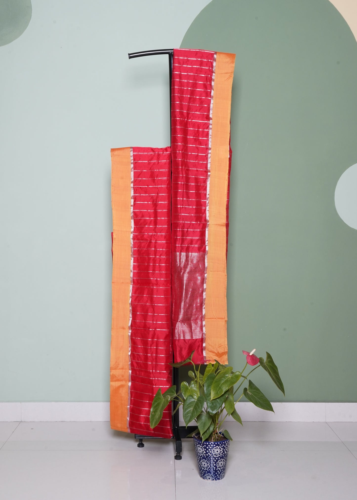 Red Chanderi Stripe Design Pure Cotton silk Handloom Saree