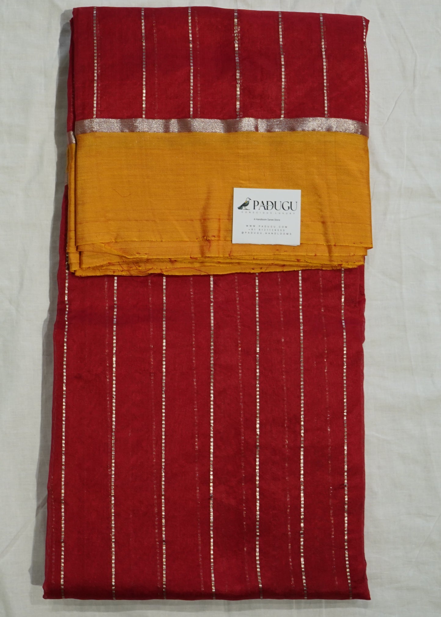 Red Chanderi Stripe Design Pure Cotton silk Handloom Saree