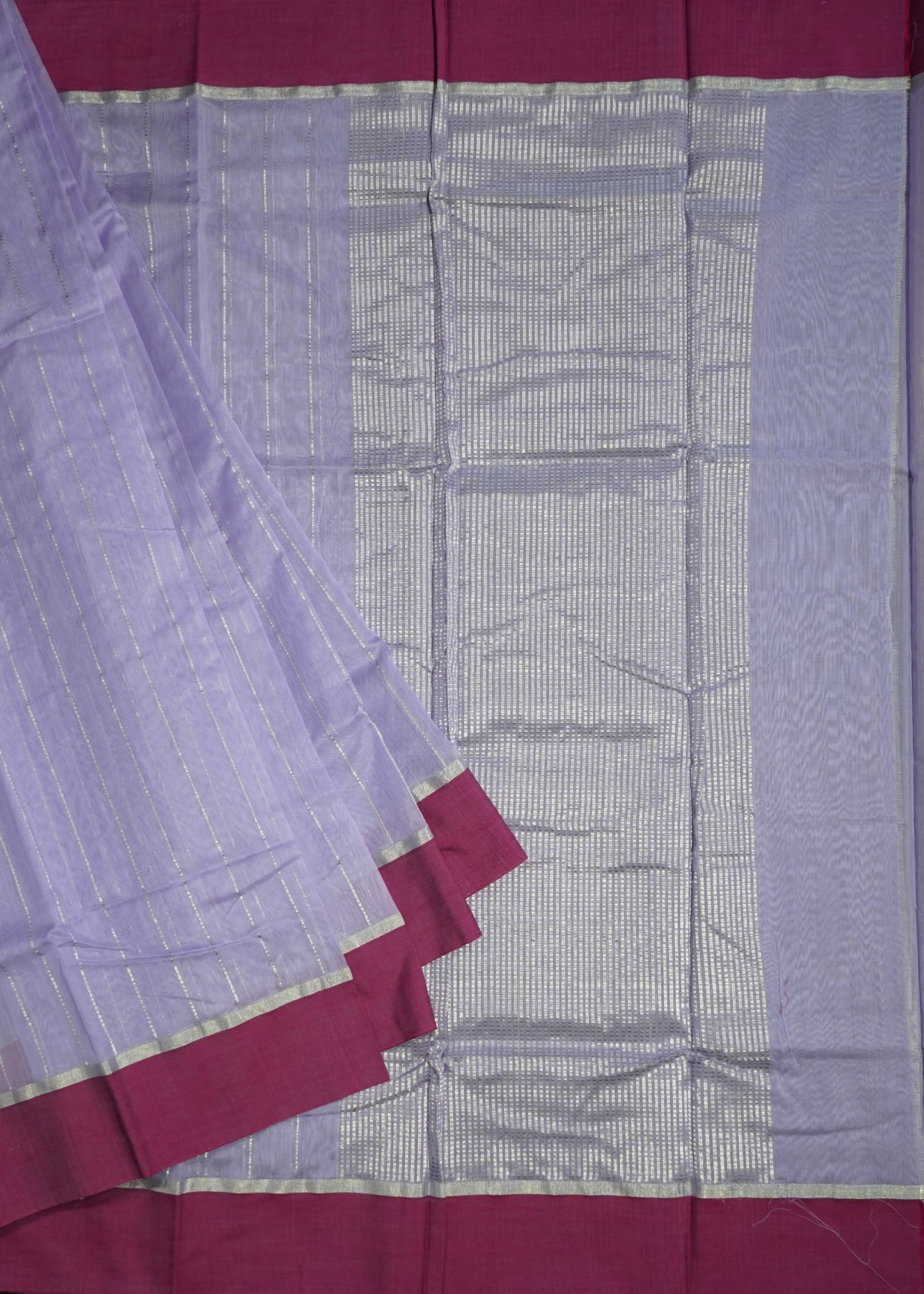 Lavender Chanderi Stripe Design Pure Cotton Silk Handloom Saree