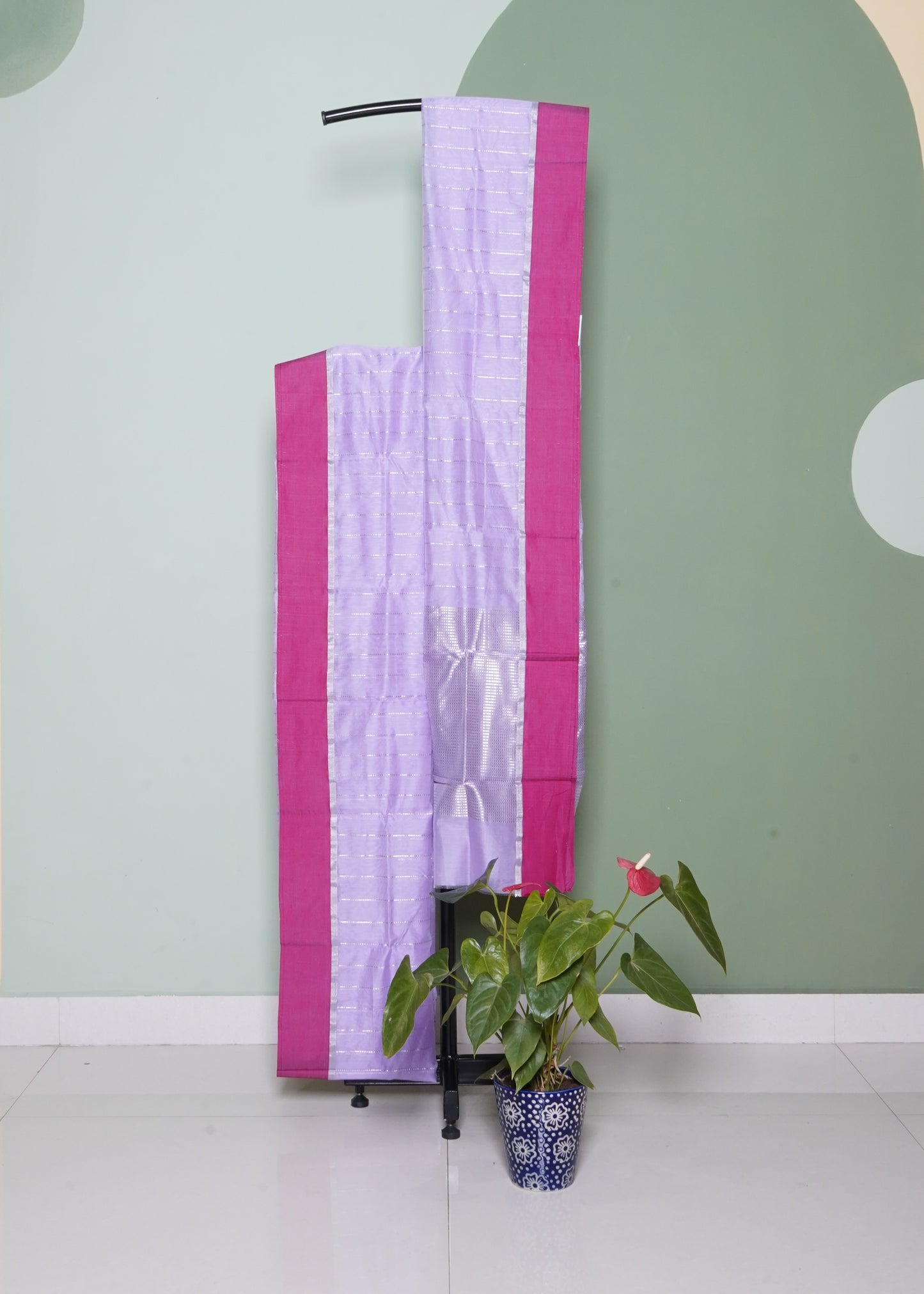 Lavender Chanderi Stripe Design Pure Cotton Silk Handloom Saree