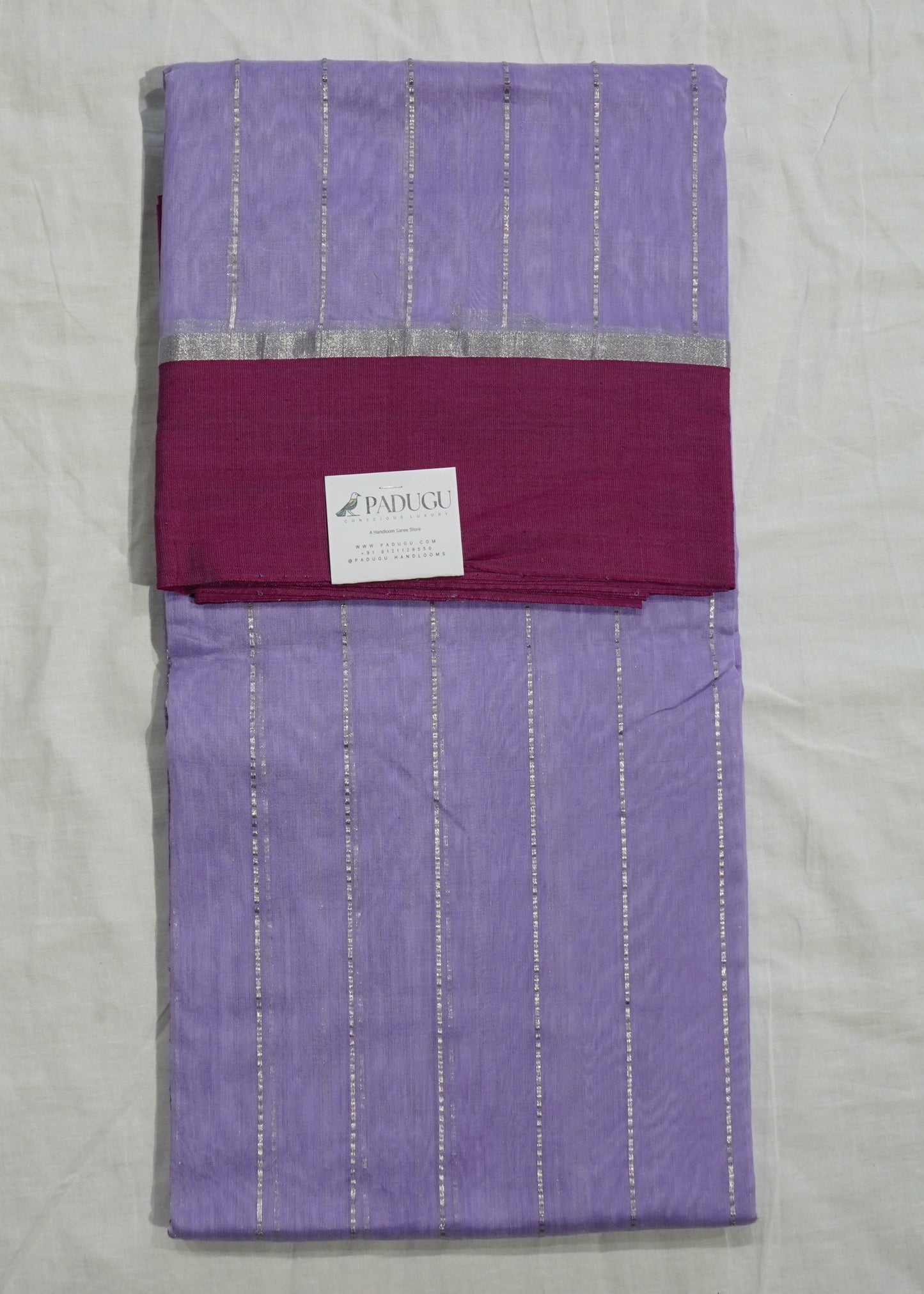 Lavender Chanderi Stripe Design Pure Cotton Silk Handloom Saree
