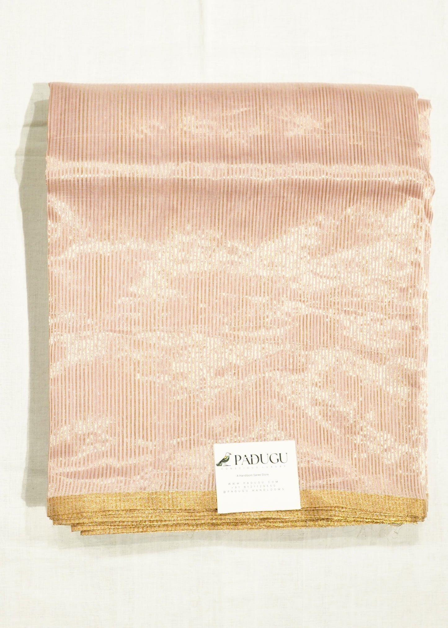 Baby Pink Chanderi Zari Strips Pure Tussar Handloom Saree