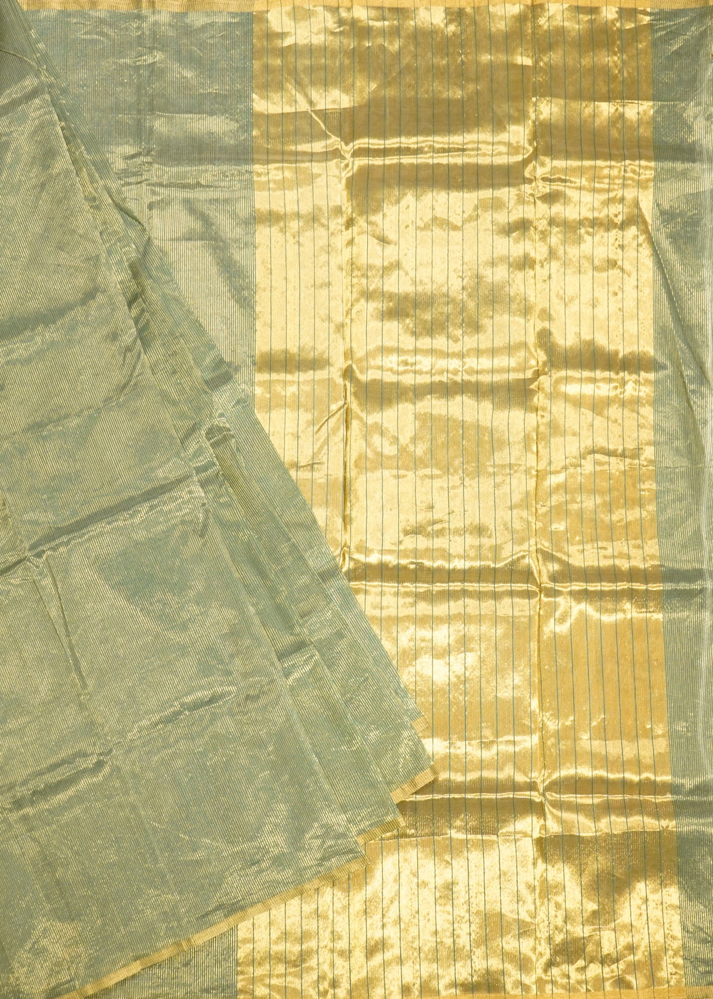 Green Chanderi Zari Strips Pure Tussar Handloom Saree
